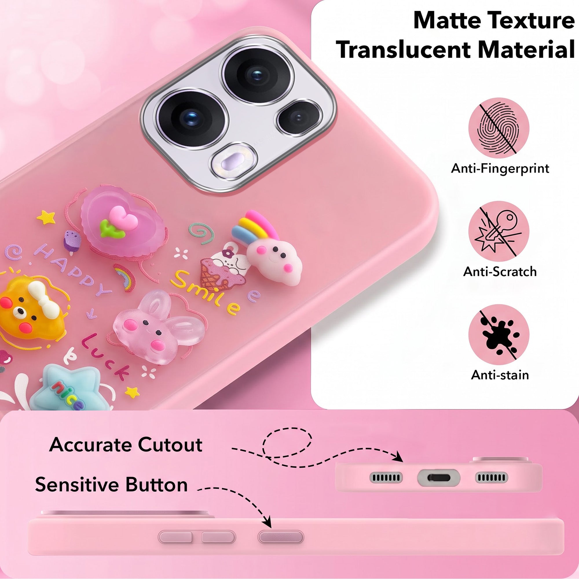 For Oppo Reno13 Pro 5G | Oppo Reno 13 Pro 5G Back Cover Case (3D Cute Cartoons | Hard Back Side Soft | Matte Premium Finish | HD Printing)