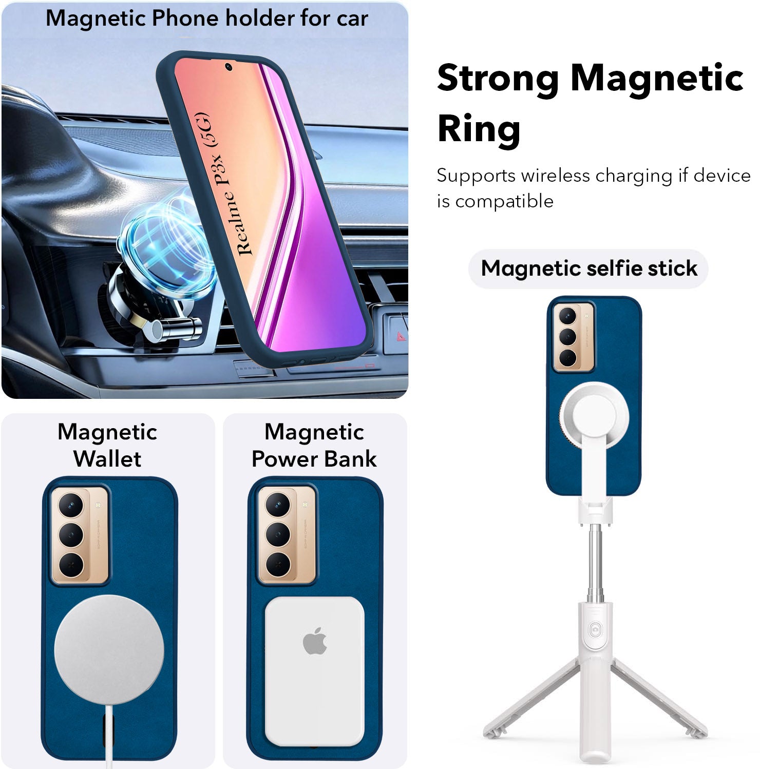 For Realme P3x Back Cover Case Leather Finish (MagSafe Compatible Wireless Charging | Soft Touch | Camera Bump Protection)
