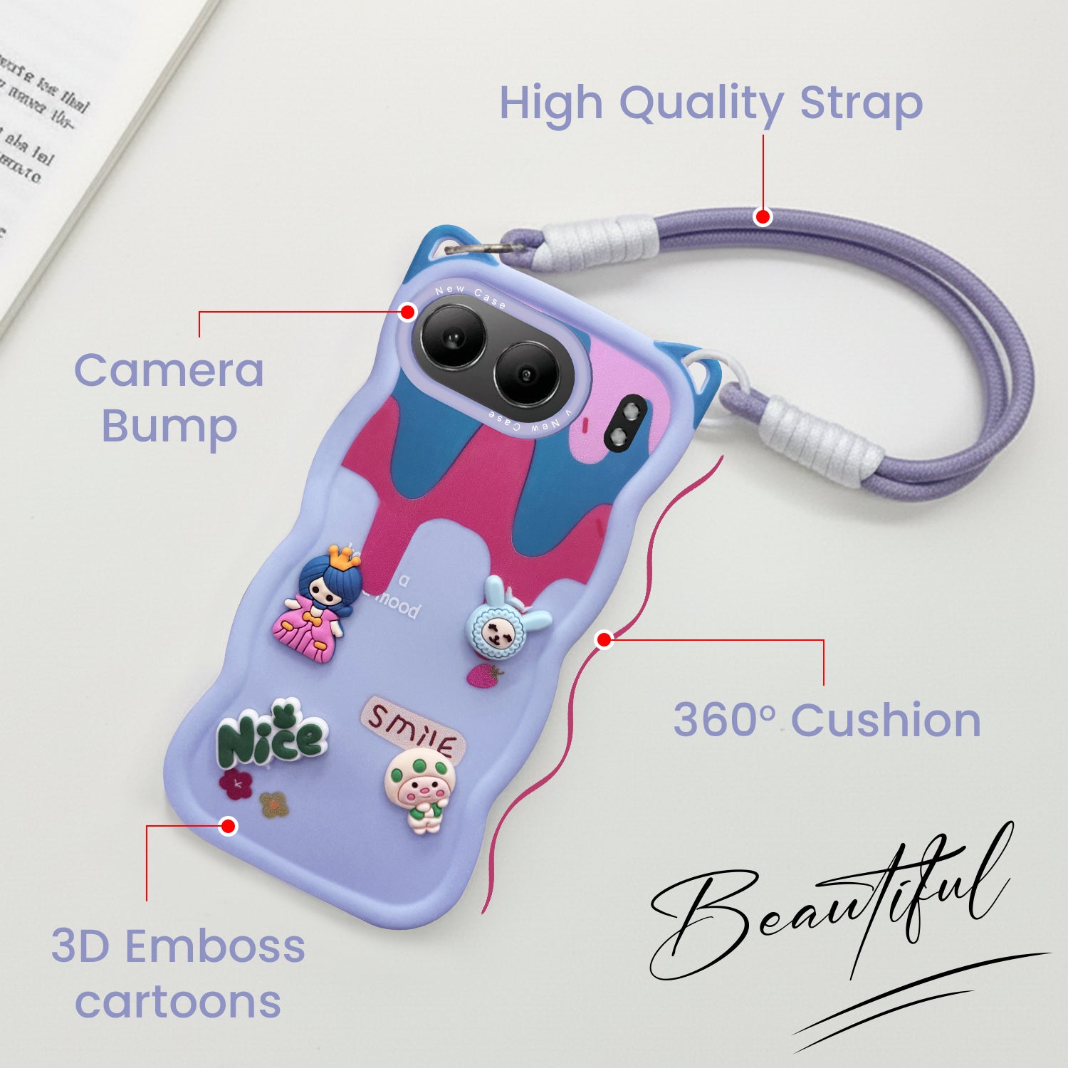For Oneplus Nord 4 Back Case Cover Strap (3D embossed Figures | Strap Holder | 360* Soft Cushion with Camera Bump)