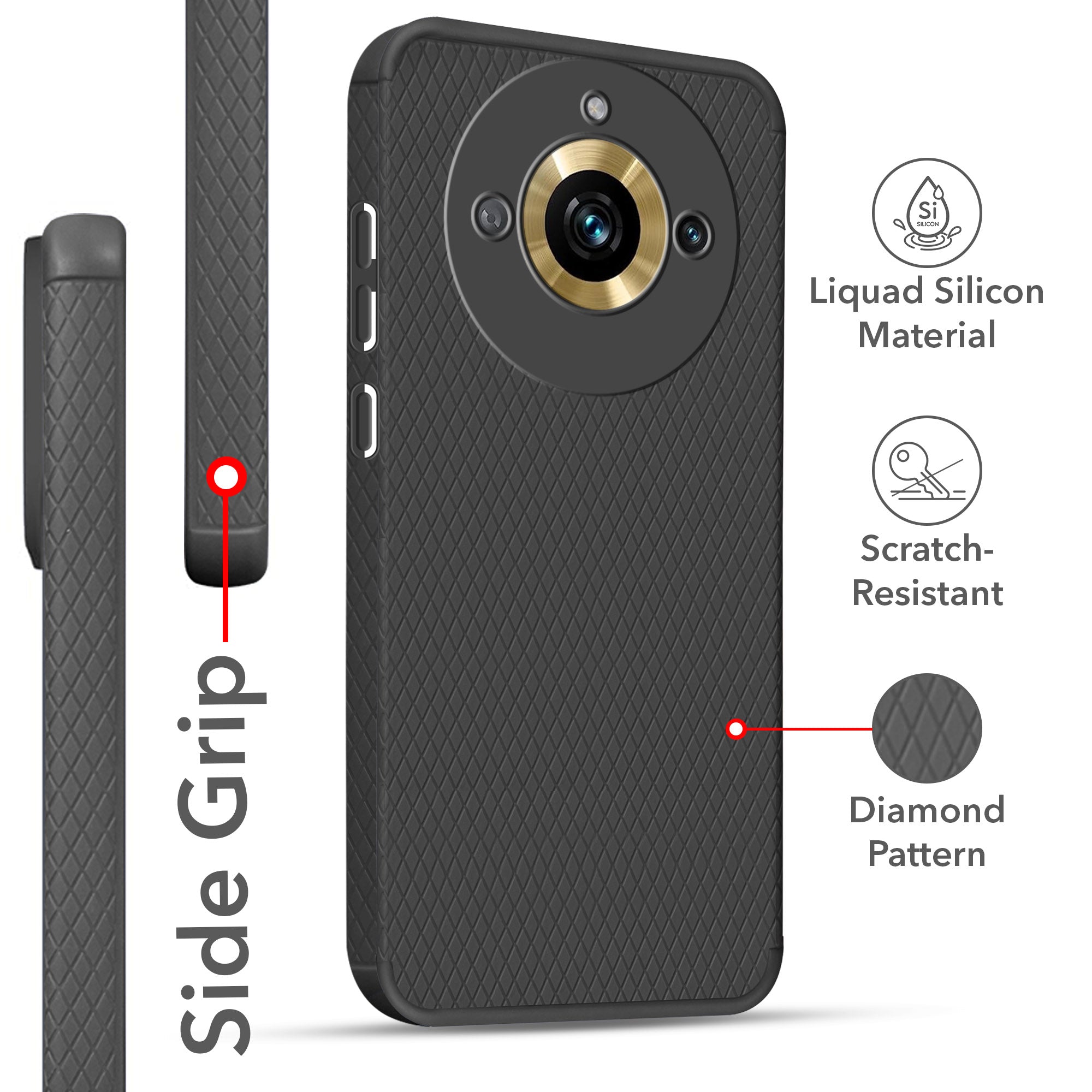 For Realme Narzo 60 Pro Back Cover Case (Liquid Silicone | Side Grip | Camera Protection)