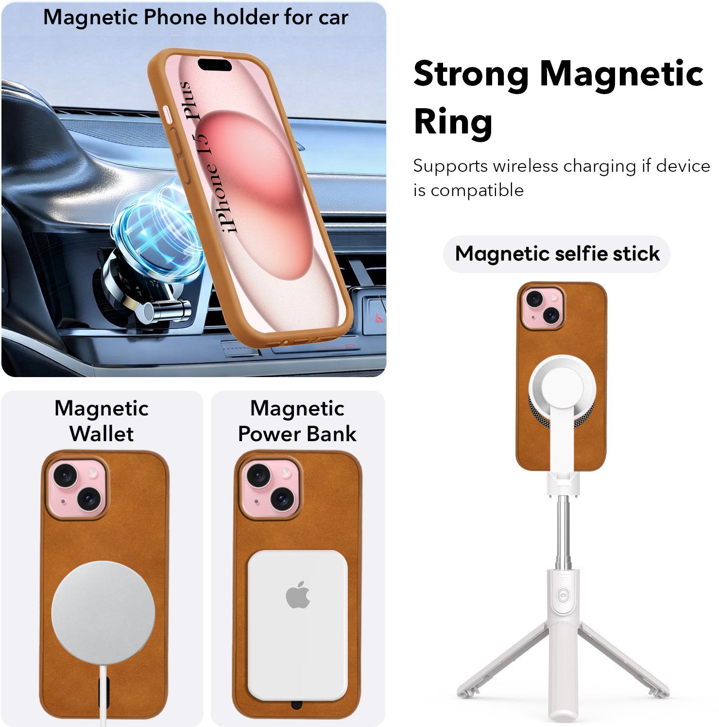 For Apple iPhone 15 Plus Back Cover Case (Sleek Leather Finish | MagSafe Compatible Wireless Charging | Camera Bump Protection)