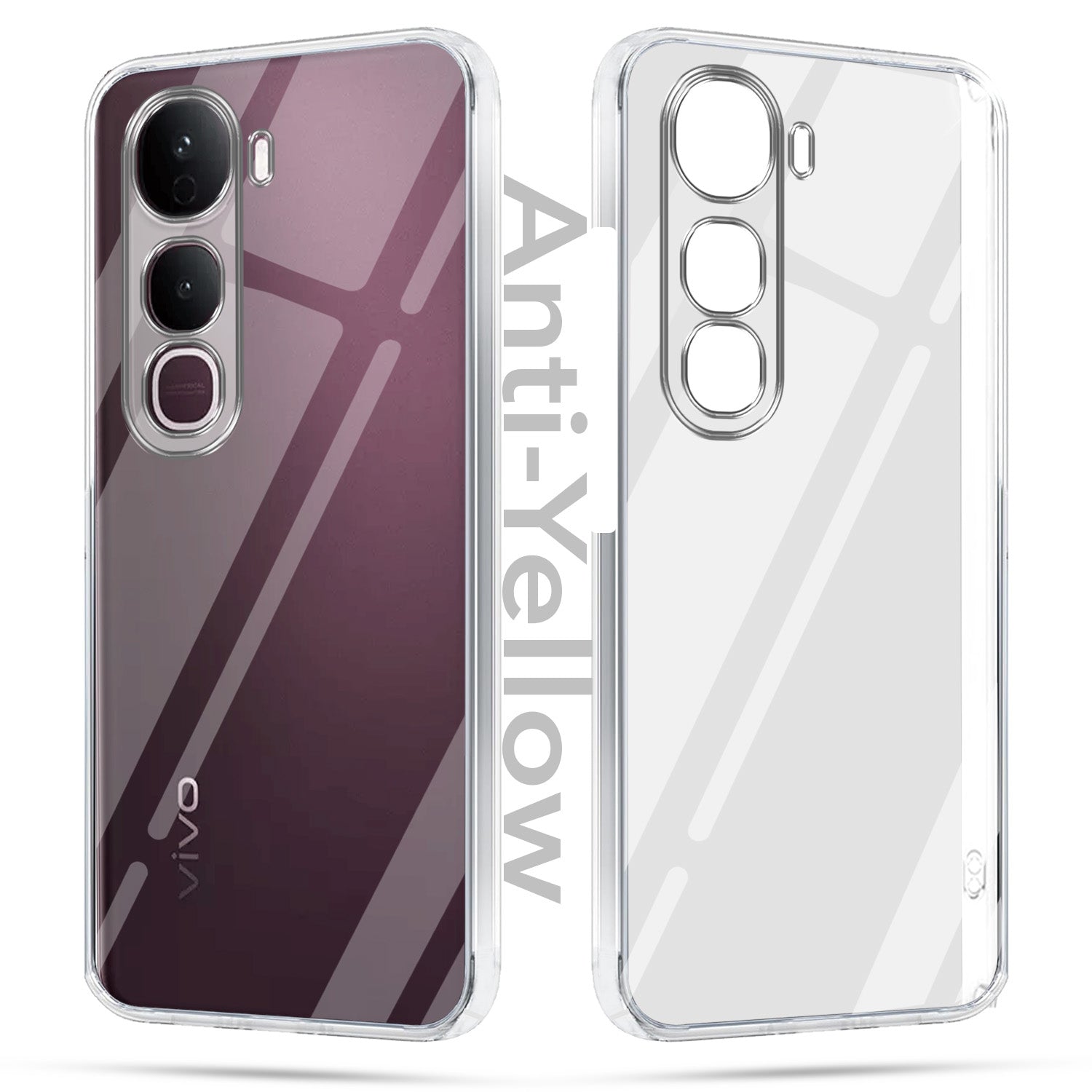 For Vivo Y400 Pro Combo with Back Cover and 9H Tempered Glass (Lifetime Anti-Yellow | Sleek Hard Crystal | Oleophobic Coating Screen Glass)