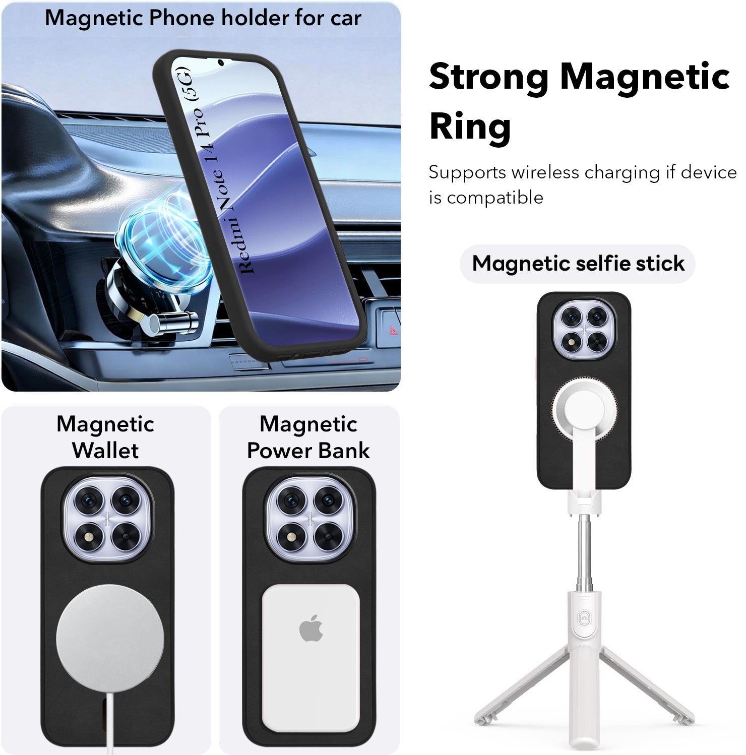 For Redmi Note 14 Pro Back Cover Case Leather Finish (MagSafe Compatible Wireless Charging | Soft Touch | Camera Bump Protection)