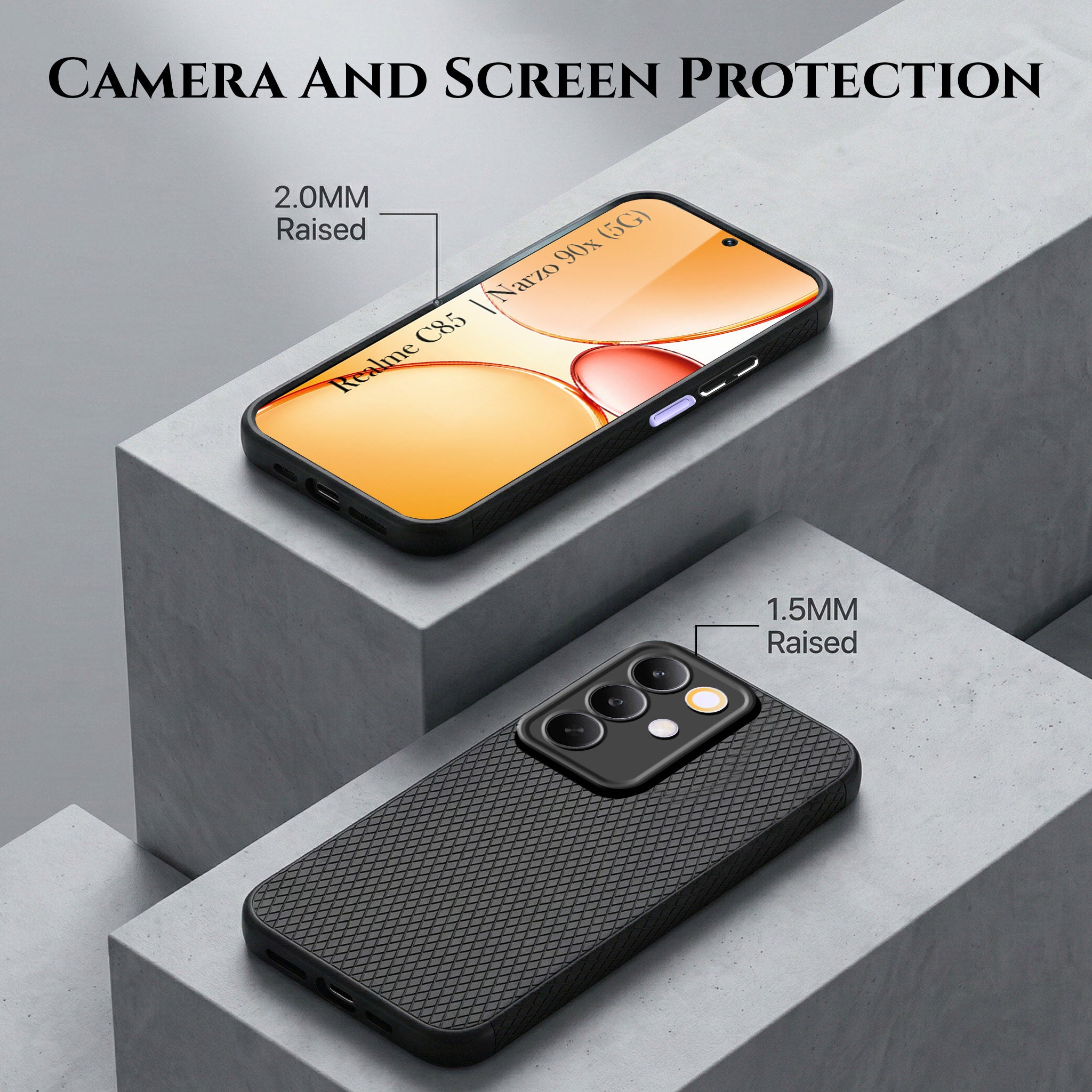 For Realme C85 5G | Realme Narzo 90x Combo with Back Cover and 9H Tempered Glass (Liquid Silicone | Camera Protection | Oleophobic Coating Screen Glass)