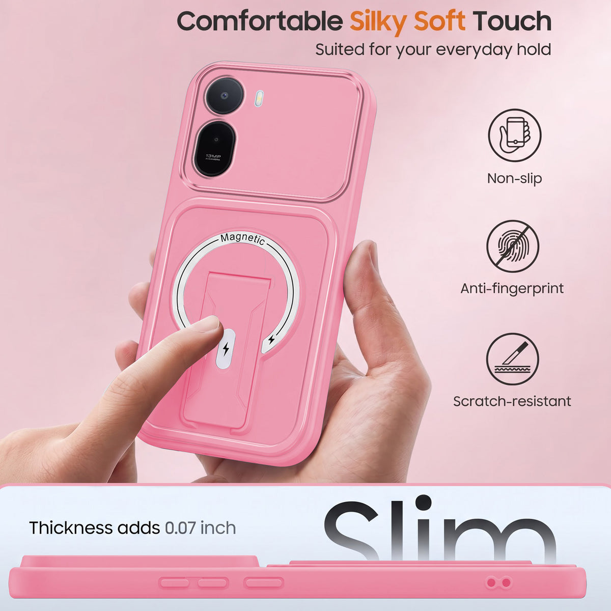 For Redmi A7 Pro 4G|5G Back Case Cover Metallic (Hybrid Armor Kickstand | MagSafe Compatible | Camera Protection Shockproof)