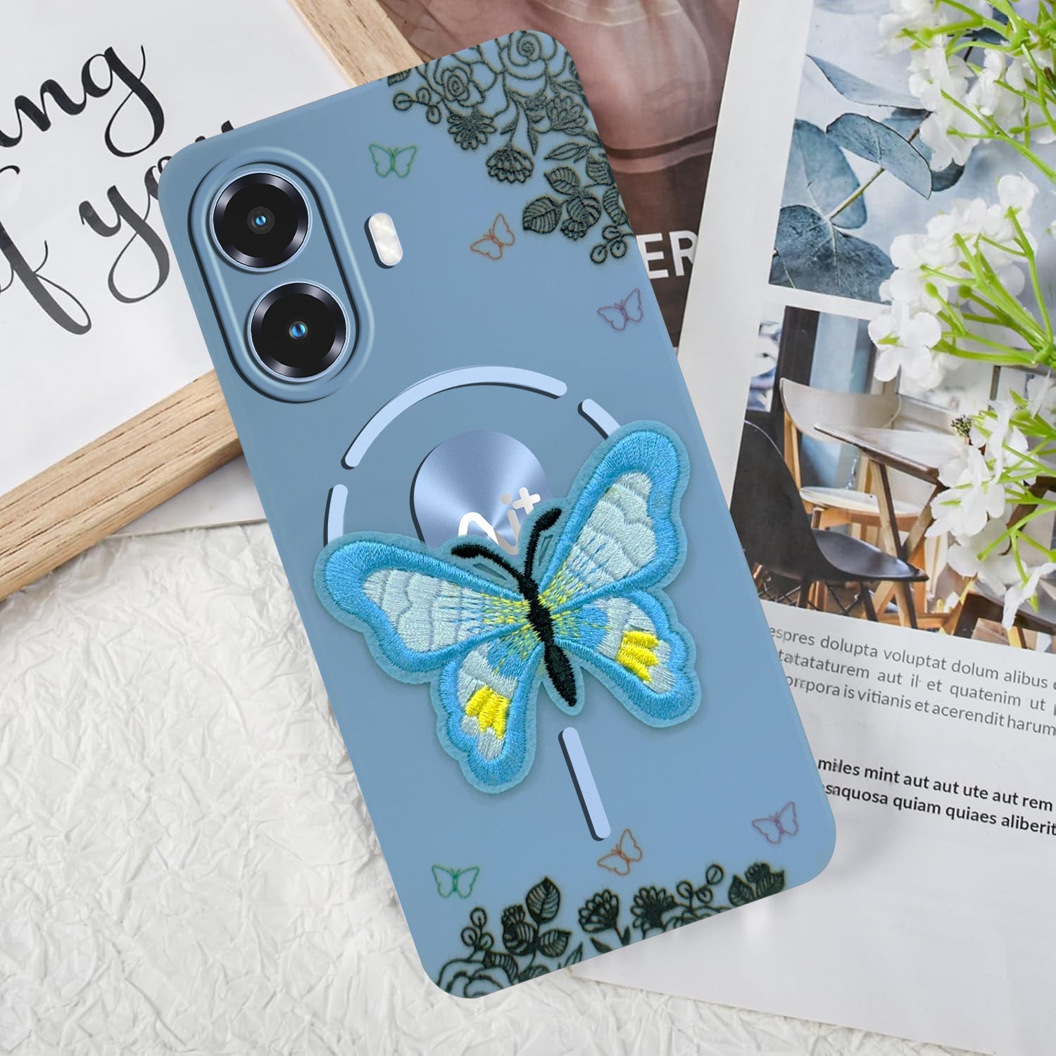 For Ai+ Nova 2 Ultra 5G Back Cover Case (Soft Butterfly Embroidery | Women Teen Girls | Camera Protection| Matte Silicone)