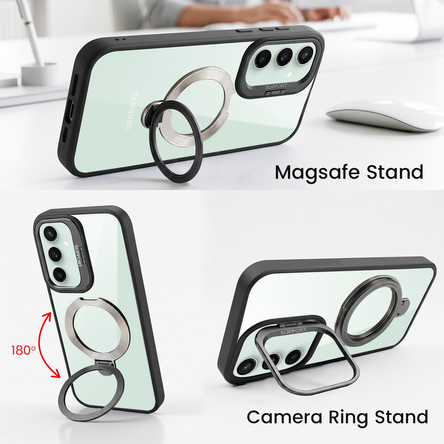 For Samsung Galaxy S23 FE 5G Back Cover Case Crystal (Lifetime Anti Yellow | Magnetic Ring Stand | Camera Lens Protection | MagSafe Compatible)