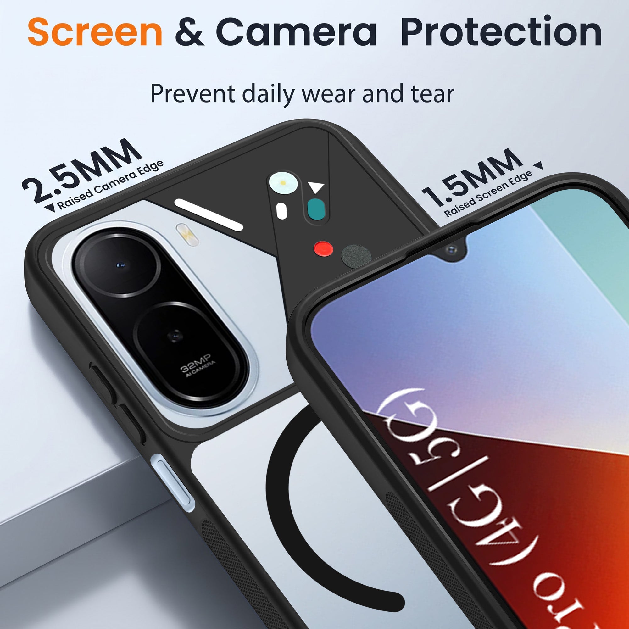 For Redmi A7 Pro 4G|5G Back Cover Case Lifetime Anti-Yellow Clear (Camera Protection | Side Grip | Wireless MagSafe Compatible)