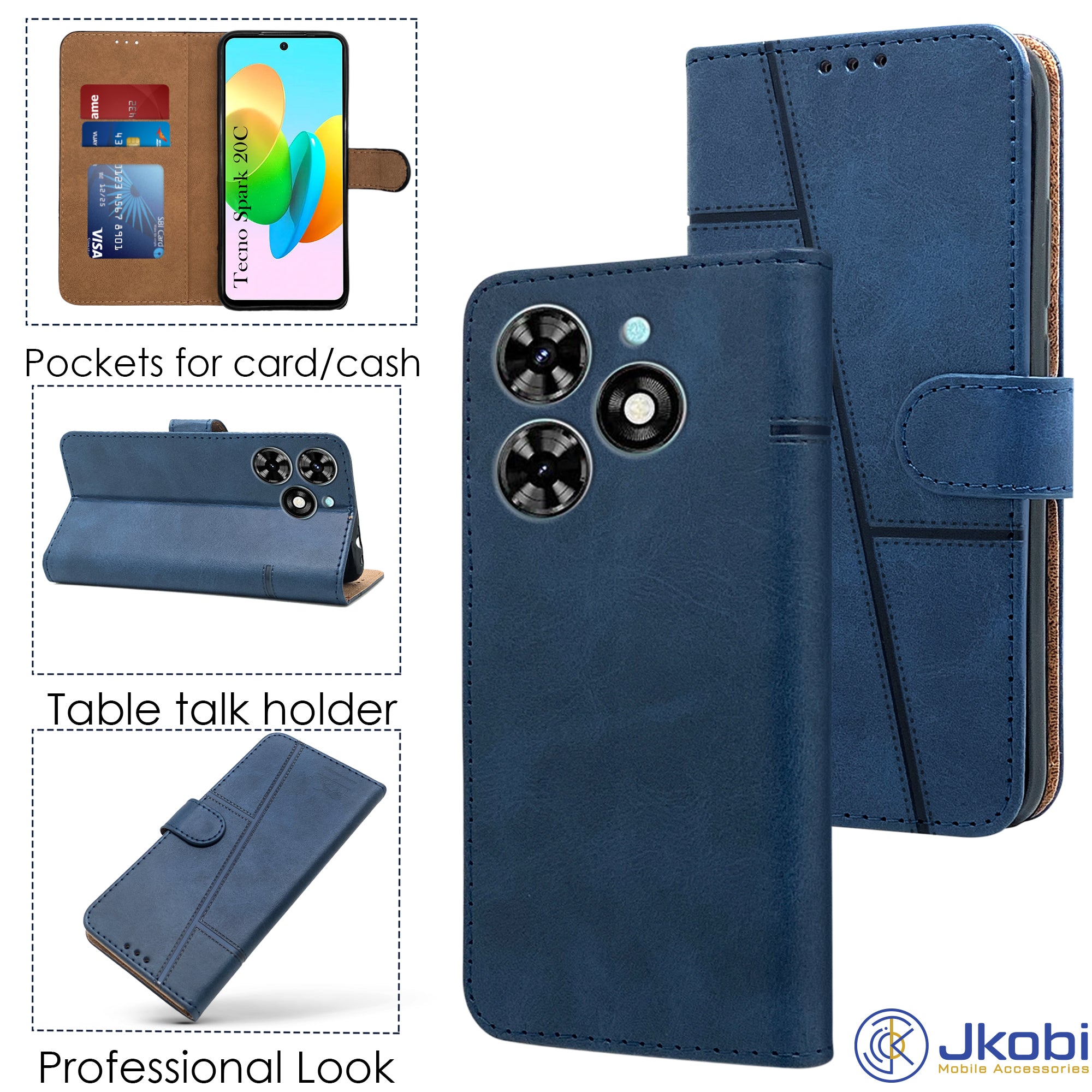 For Tecno Spark 20C Flip Cover Case (Stitched Leather with Magnetic Closure)