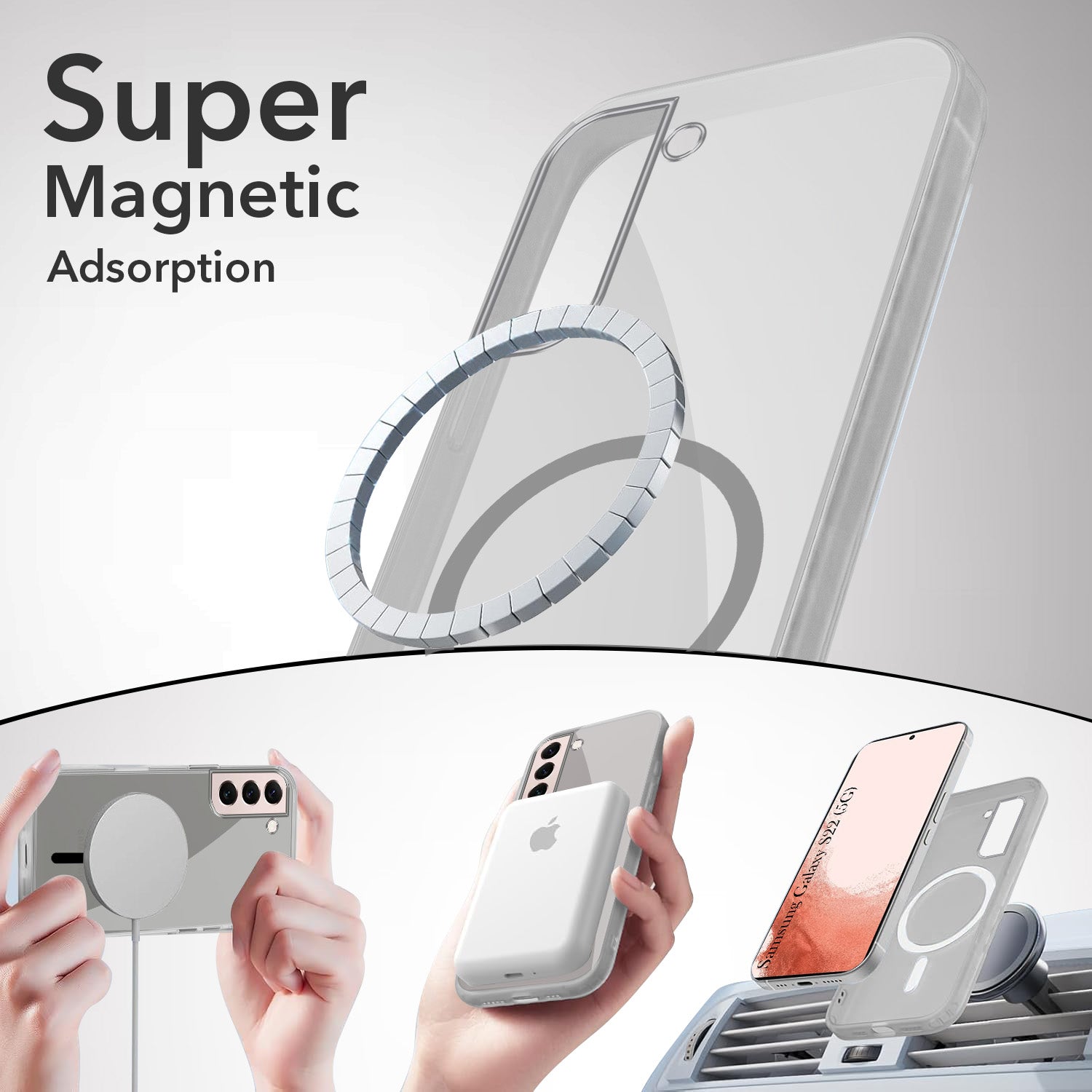 For Samsung Galaxy S22 5G Back Cover Case Lifetime Anti-Yellow MagSafe Compatible Clear(Sleek Hard Crystal | Shockproof and Camera Protection)