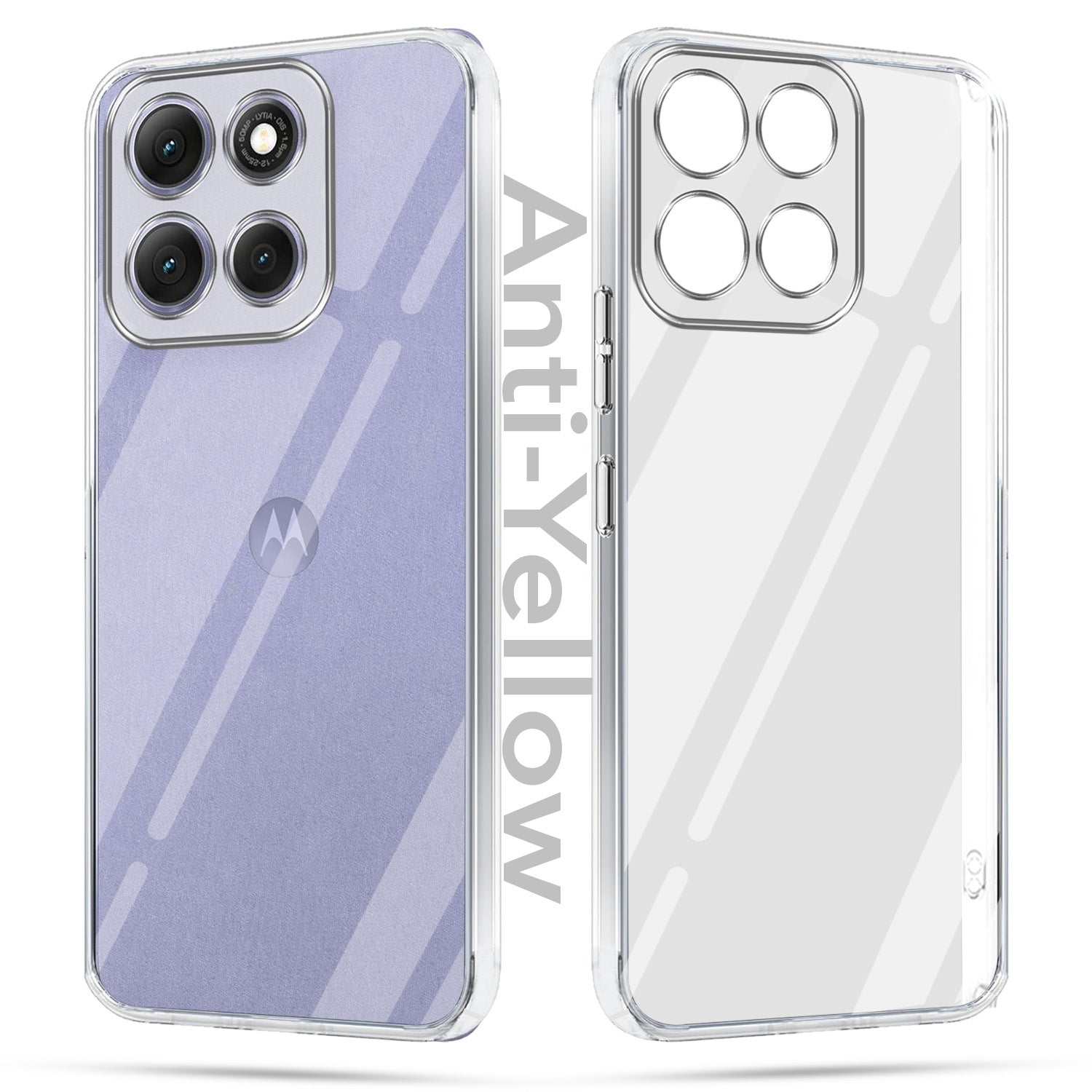 For Motorola Moto G86 Power Combo with Back Cover and 9H Tempered Glass (Lifetime Anti-Yellow | Sleek Hard Crystal | Oleophobic Coating Screen Glass)