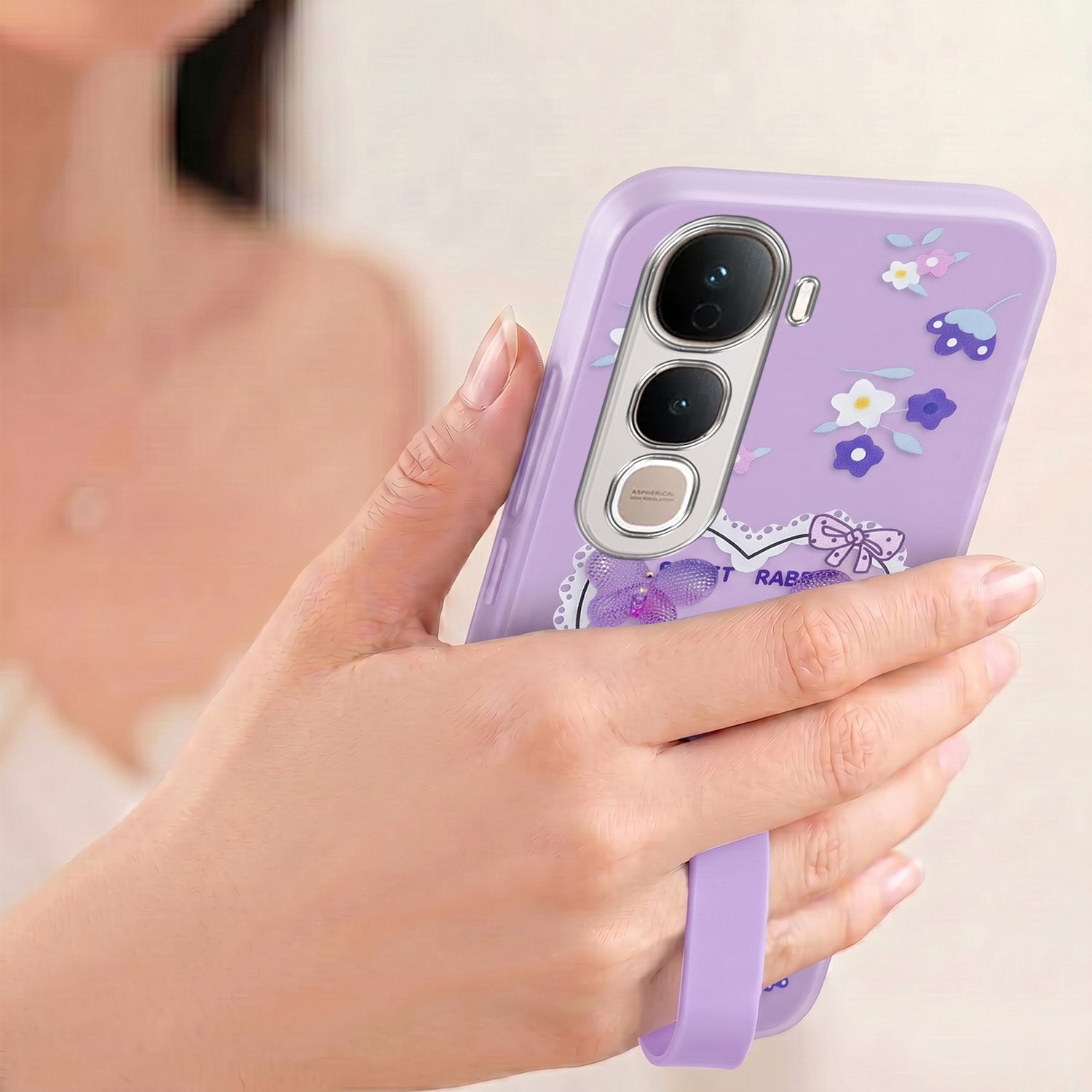 For Vivo Y400 Pro Back Cover Case (3D Cute Heart Strap Holder | Camera Protection | Designer Girls Print)