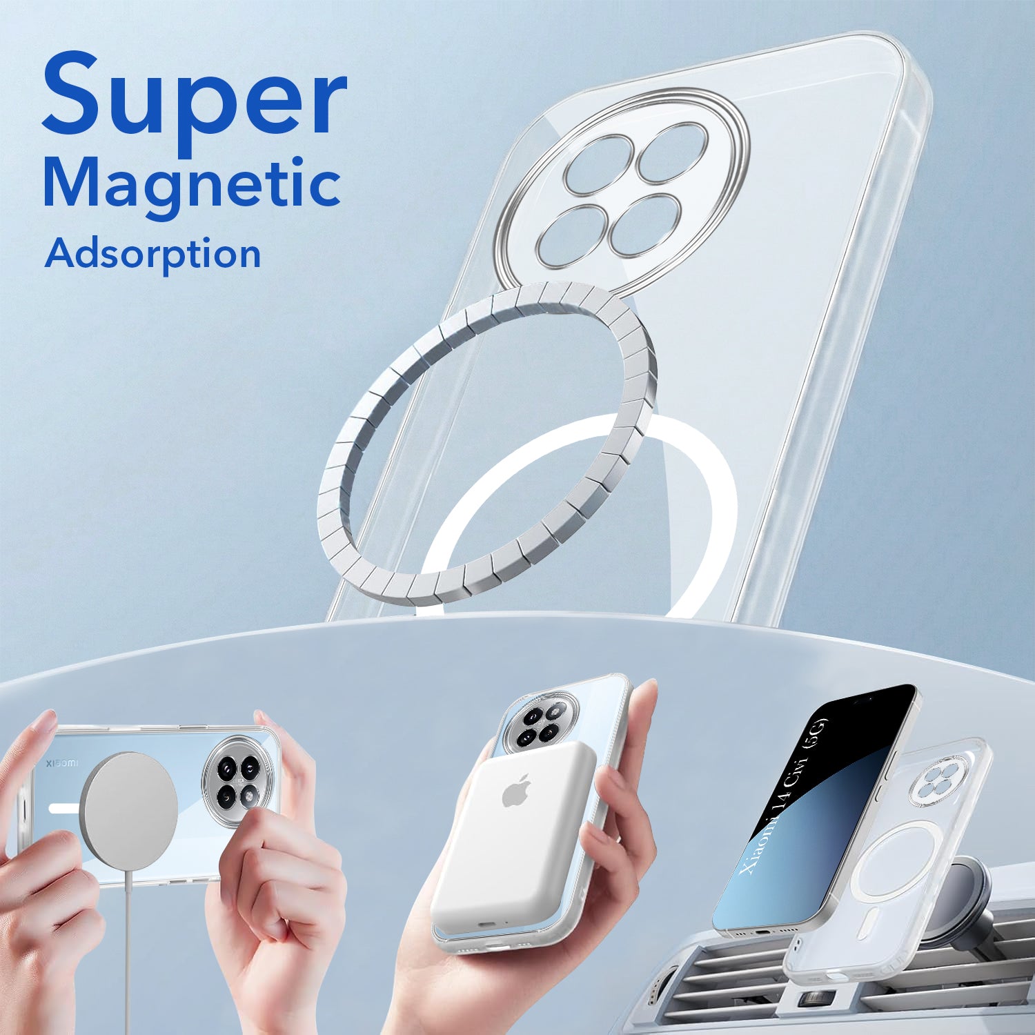 For Xiaomi 14 Civi 5G Back Cover Case Lifetime Anti-Yellow MagSafe Compatible Clear (Sleek Hard Crystal | Shockproof and Camera Protection)
