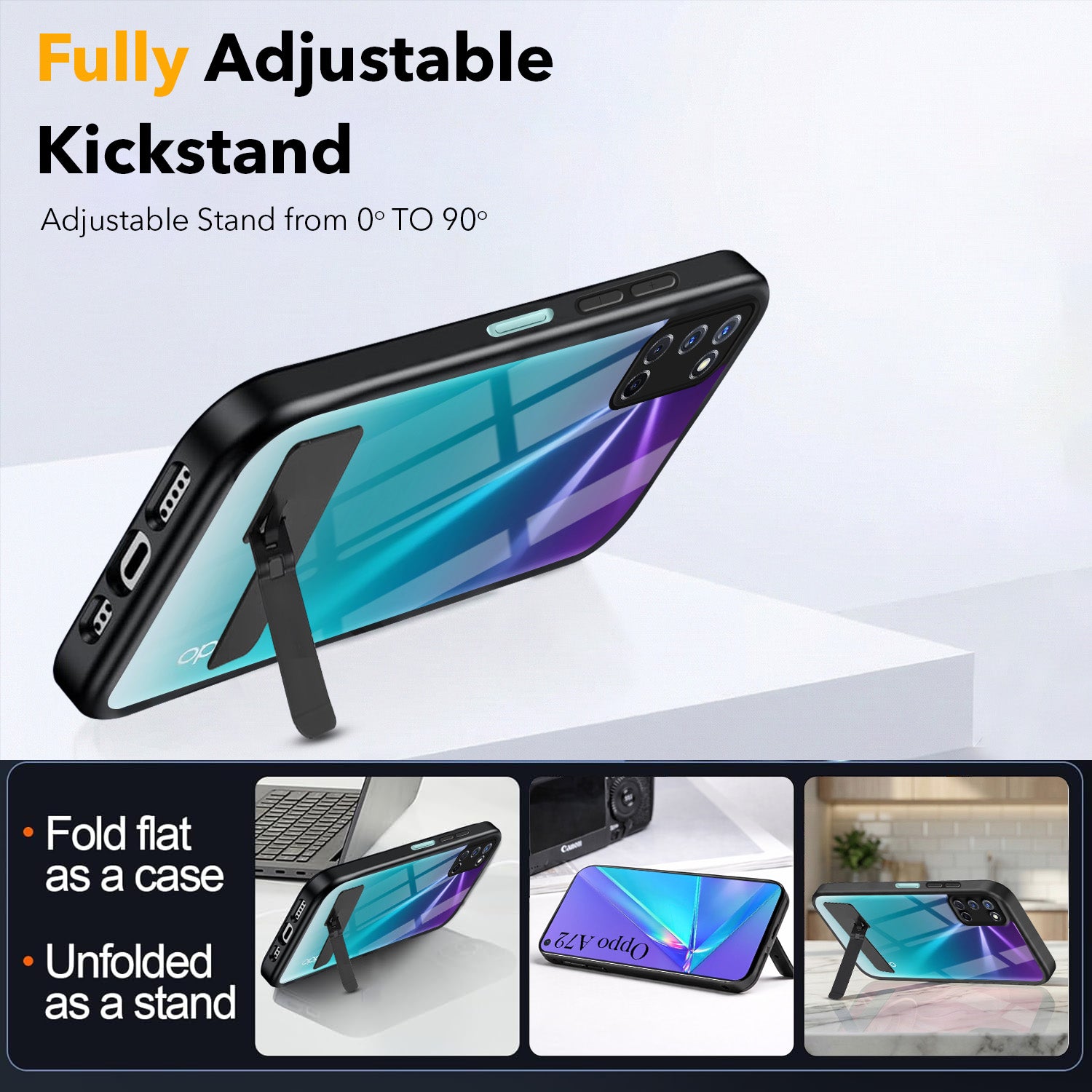 For Oppo A72 Back Cover Case (Built-in Stand | Lifetime Anti Yellow | Kickstand Shockproof | Camera Protection | MagSafe Compatible)