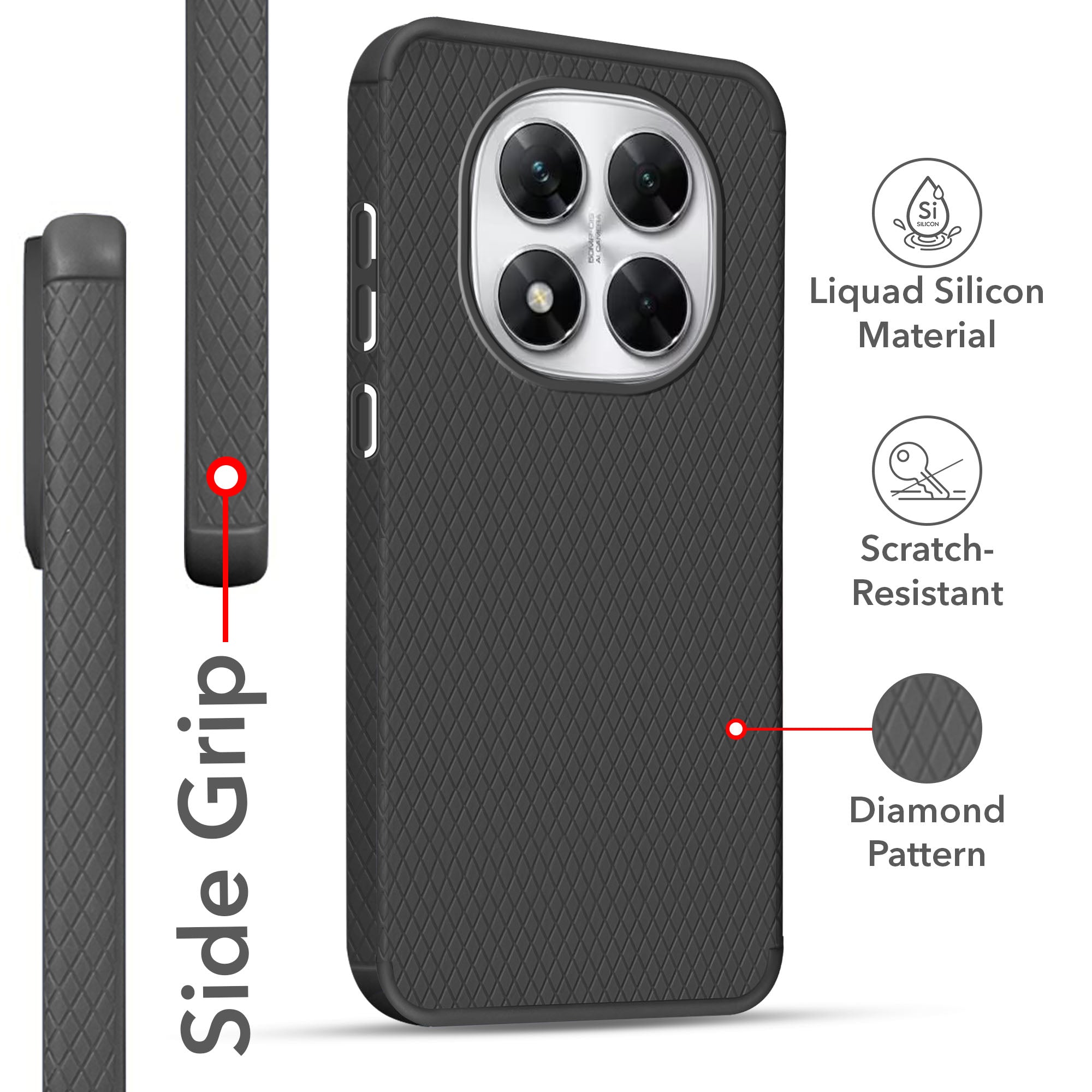 For Xiaomi Poco X7  Back Cover Case (Liquid Silicone | Side Grip | Camera Protection)