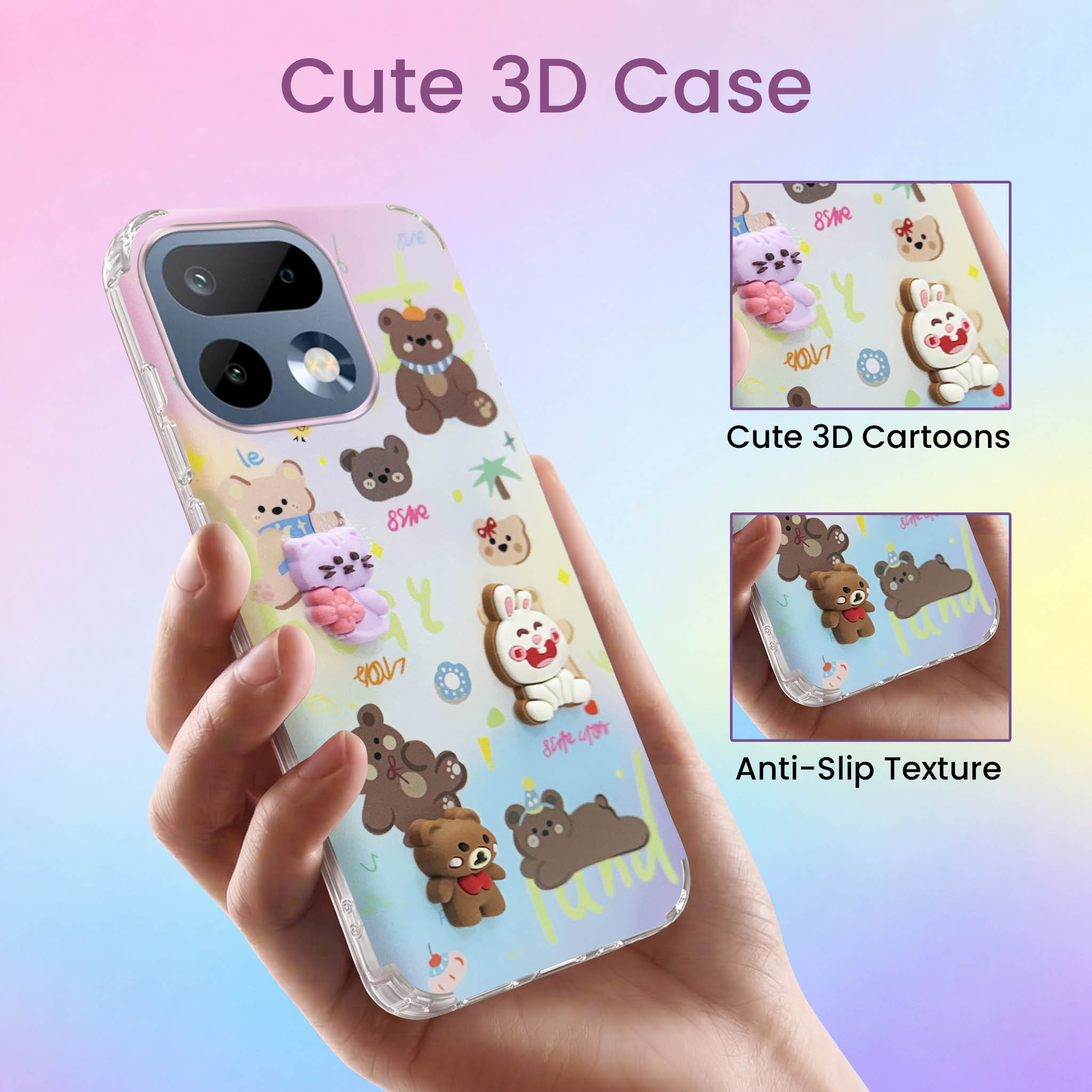 For Realme 16 Pro Back Cover Case (3D Cute Cartoons | Hard Back Side Soft | Matte Premium Finish | HD Printing)