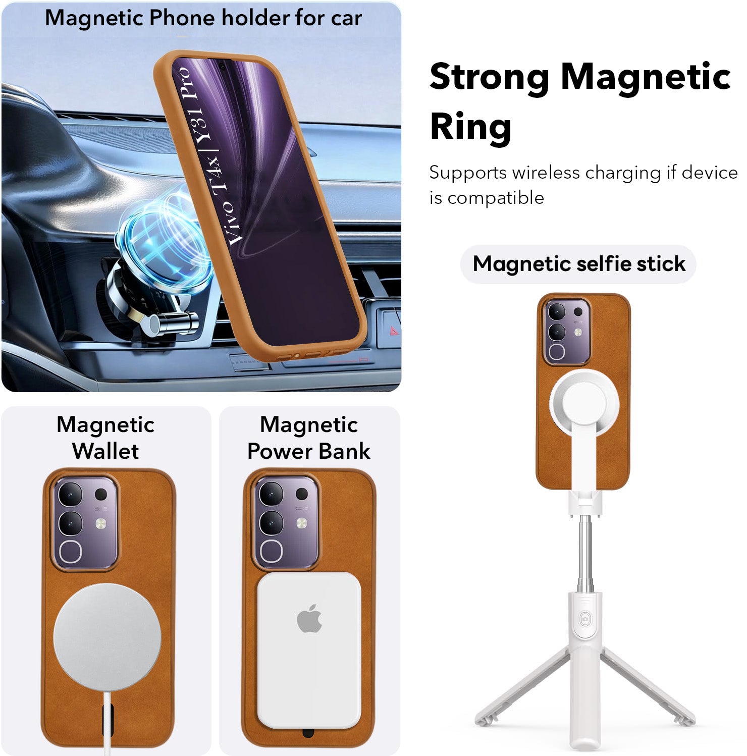 For Vivo T4x | Vivo Y31 Pro Back Cover Case Leather Finish (MagSafe Compatible Wireless Charging | Soft Touch | Camera Bump Protection)