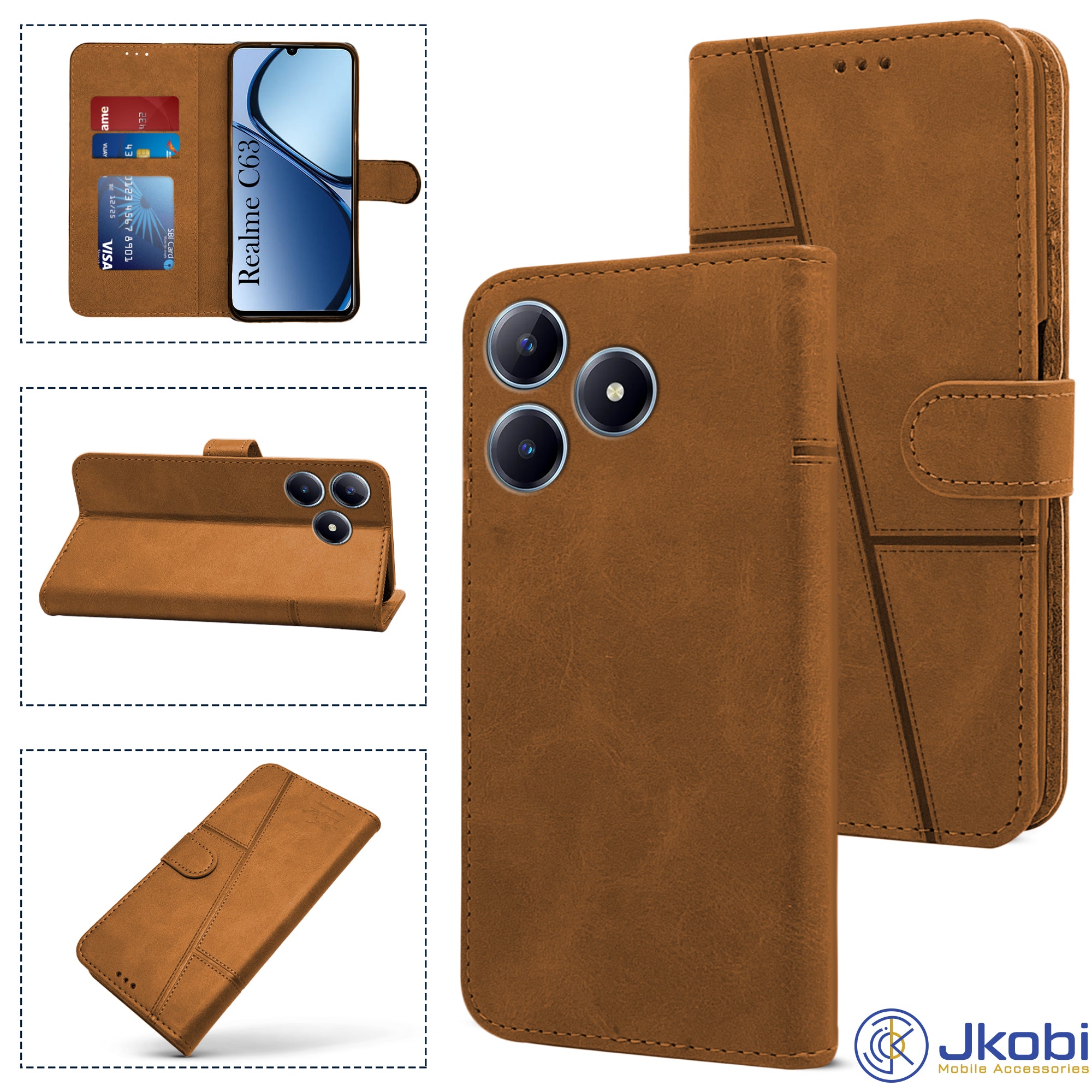 For Realme C63 Flip Cover Case (Stitched Leather with Magnetic Closure)
