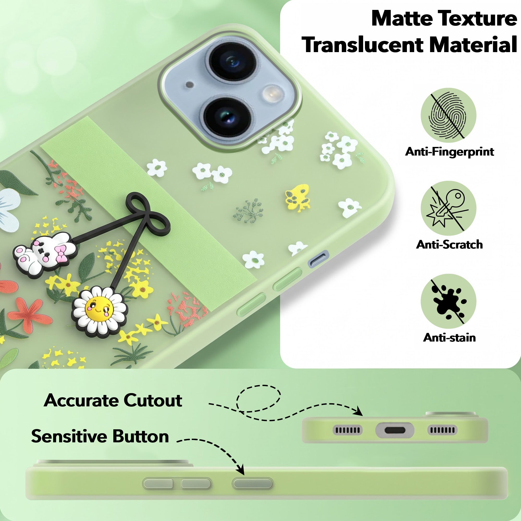 For Apple iPhone 14 Back Cover Case (3D Cute Cartoons | Hard Back Side Soft | Matte Premium Finish | HD Printing)