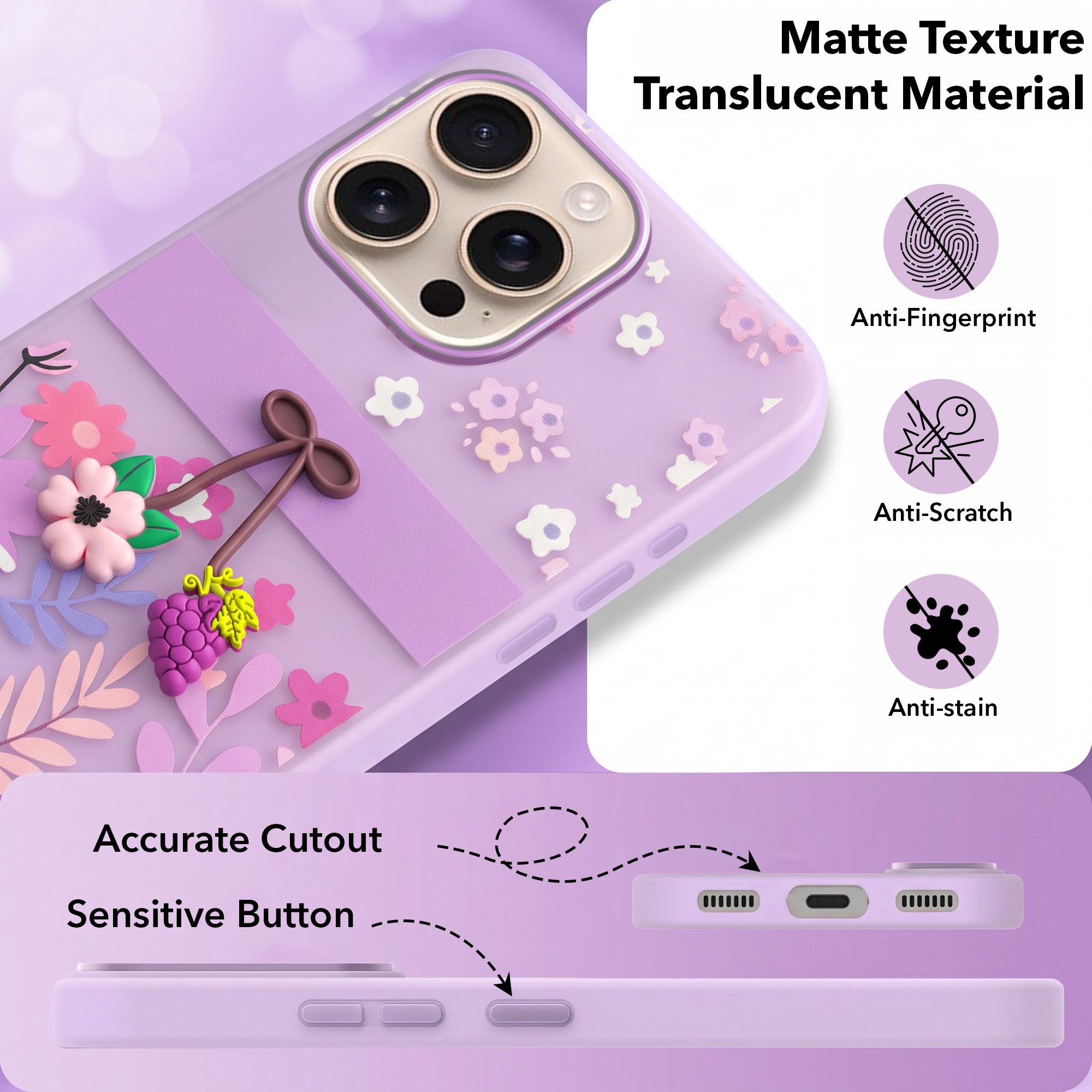 For iPhone 16 Pro Max Back Cover Case (3D Cute Cartoons | Hard Back Side Soft | Matte Premium Finish | HD Printing)