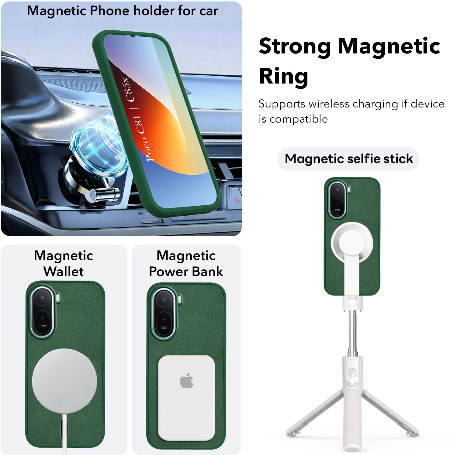 For Poco C81 |  C85X Back Cover Case Leather Finish (MagSafe Compatible Wireless Charging | Soft Touch | Camera Bump Protection)