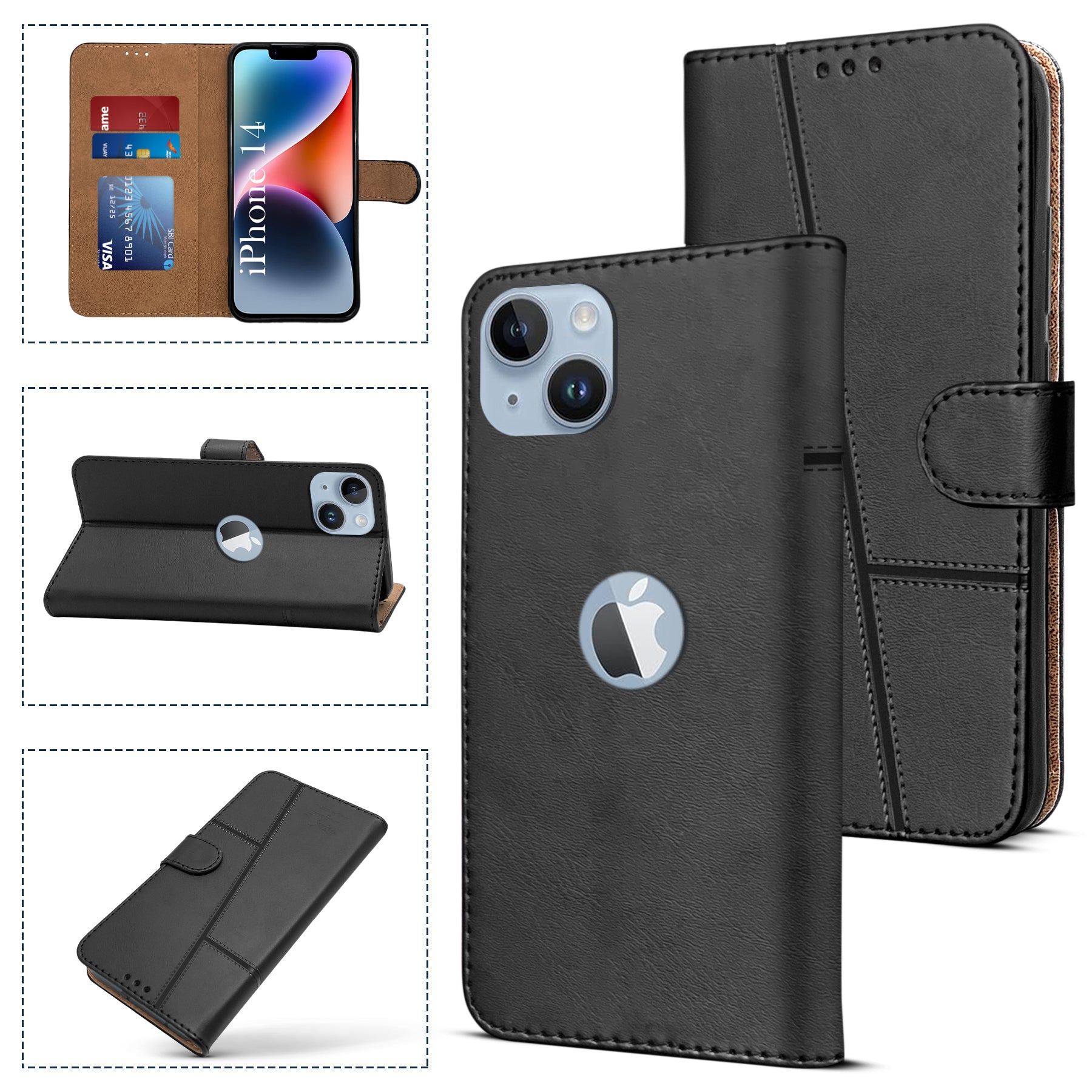 For Apple iPhone 14 Flip Cover Case ( Stitched Leather with Magnetic Closure)