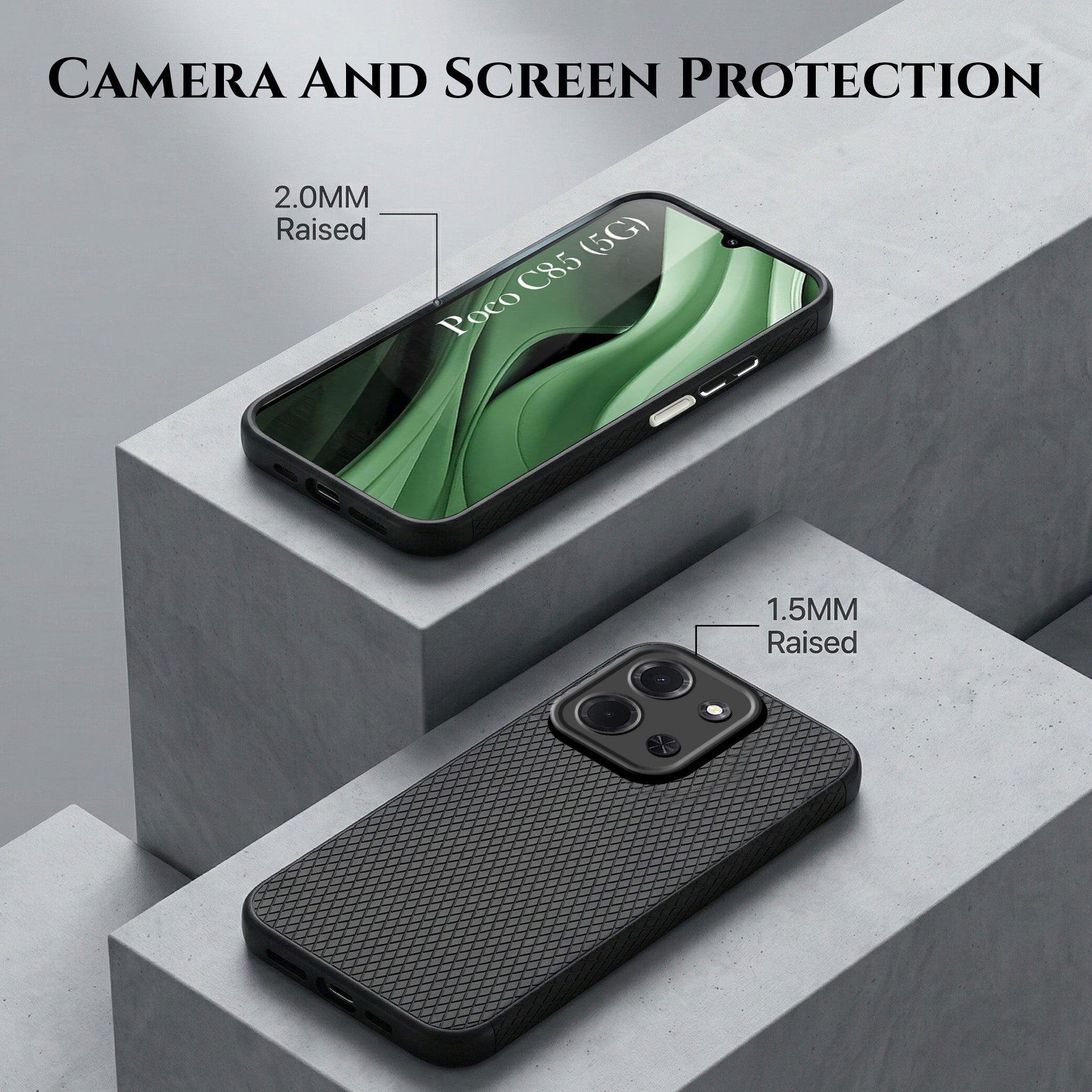 For Poco C85 5G Combo with Back Cover and 9H Tempered Glass (Liquid Silicone | Camera Protection | Oleophobic Coating Screen Glass)
