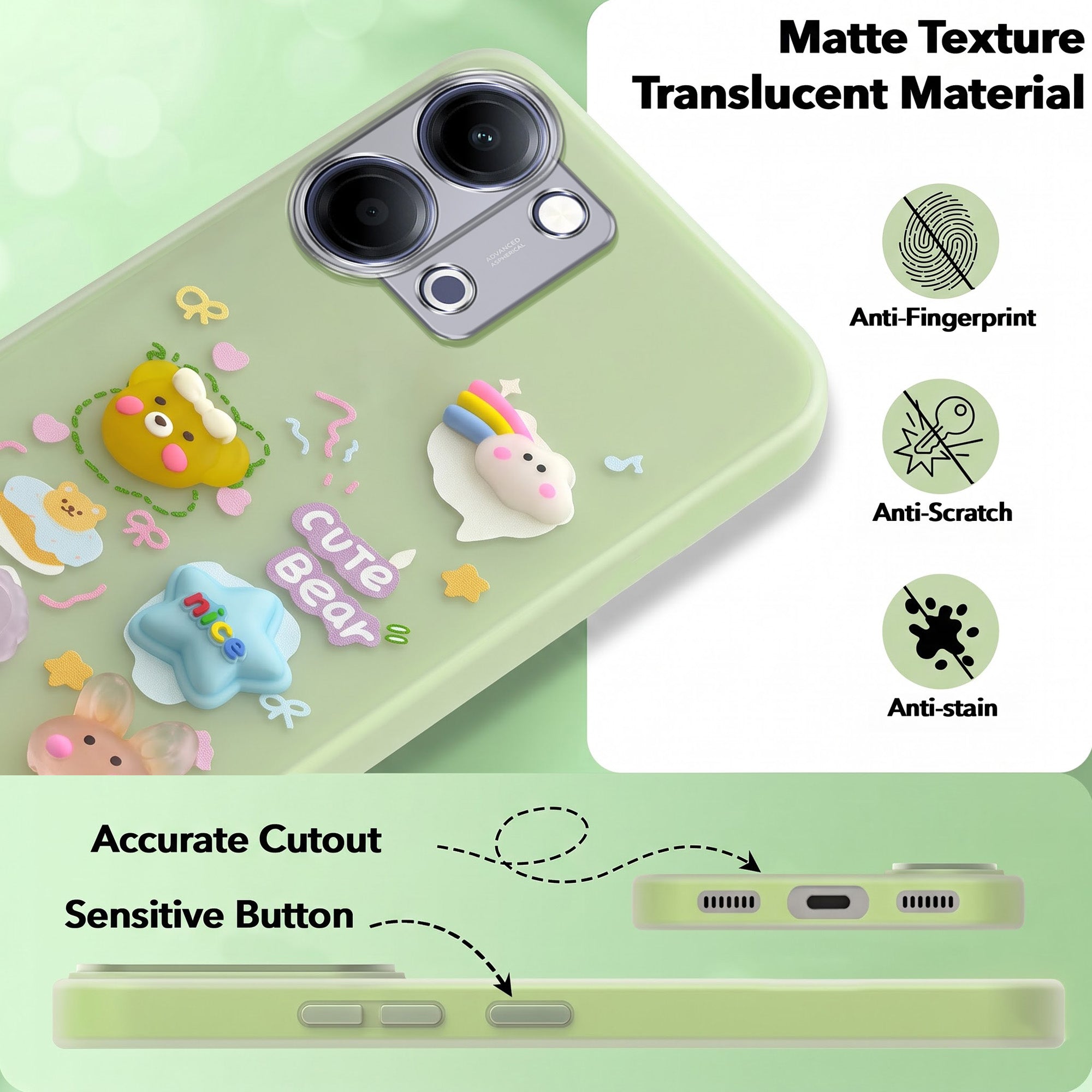 For Vivo iQOO Z11 Lite Back Cover Case (3D Cute Cartoons | Hard Back Side Soft | Matte Premium Finish | HD Printing)