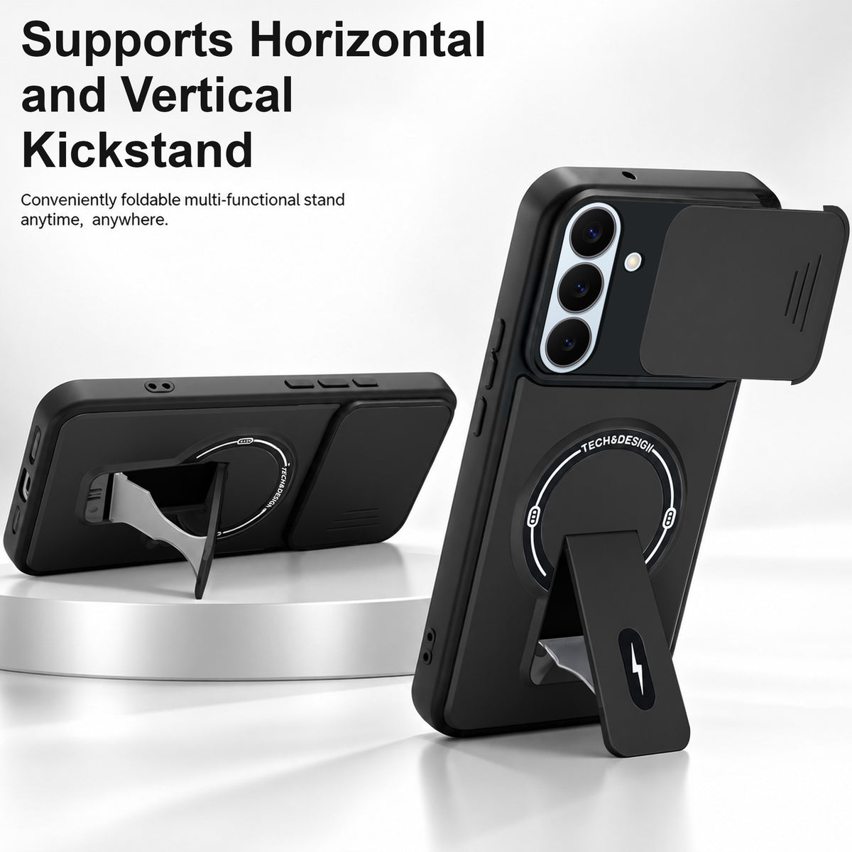 For Samsung Galaxy S26 5G Back Case Cover Metallic (Hybrid Armor Kickstand | Sliding Shutter Camera Protection | MagSafe Compatible)