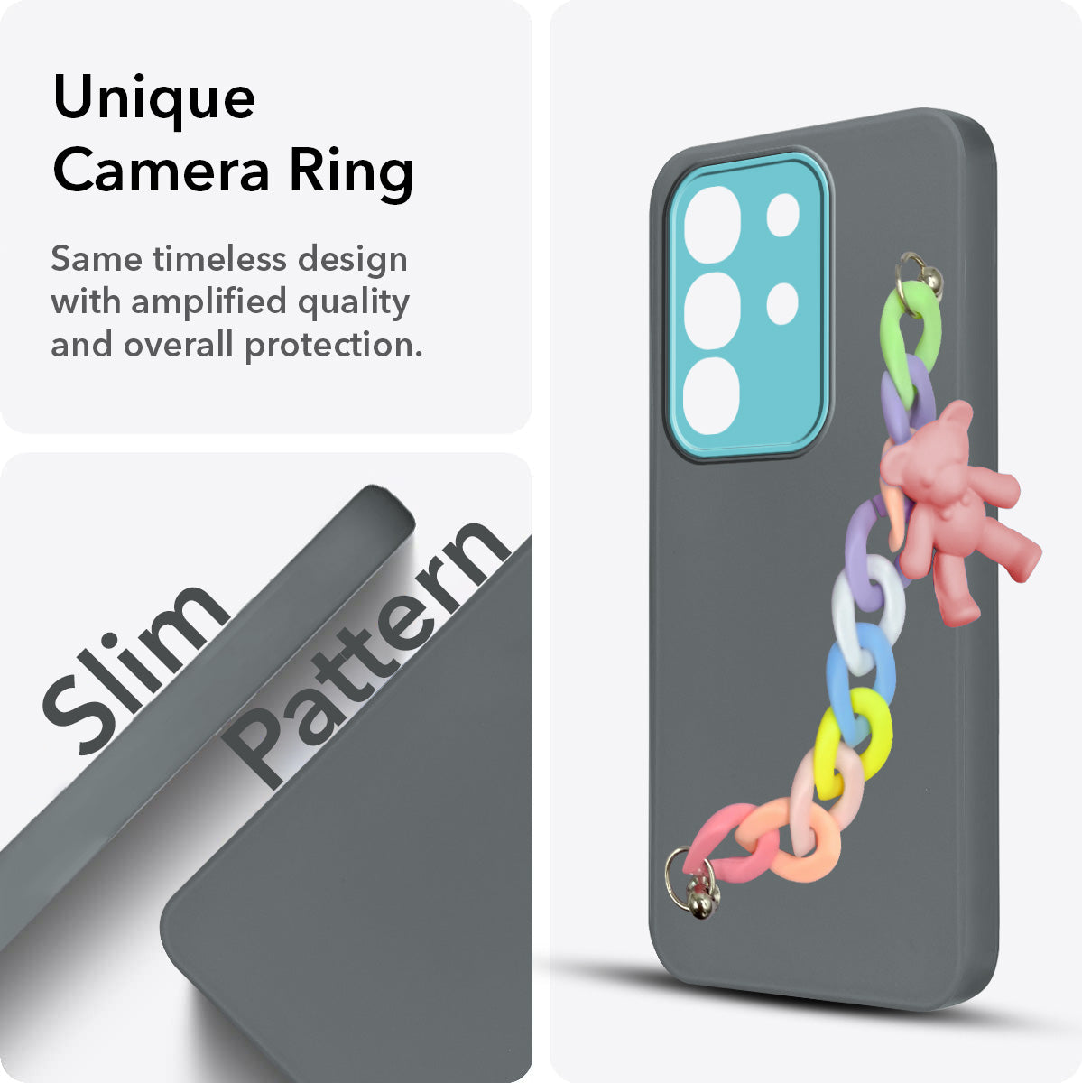 For Vivo T4x | Vivo Y31 Pro Back Cover Case ( Wrist Hanging Chain | Teddy Bracelet Charms | Dual Color Matte Finish | Full Camera Protection | Sleek and Professional)