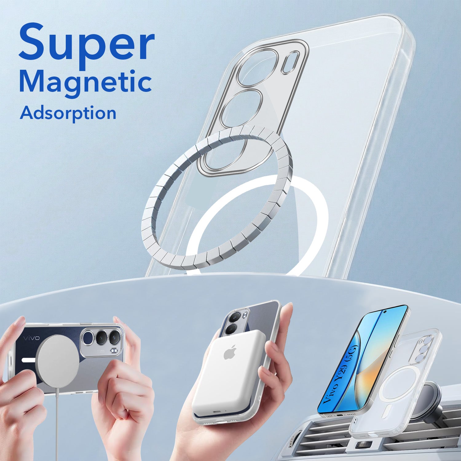 For Vivo Y29 Back Cover Case Lifetime Anti-Yellow MagSafe Compatible Clear (Sleek Hard Crystal | Shockproof and Camera Protection)
