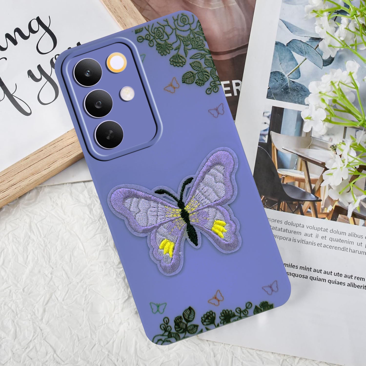 For Realme C85 5G | Realme Narzo 90x Back Cover Case (Soft Butterfly Embroidery | Women Teen Girls | Camera Protection| Matte Silicone)