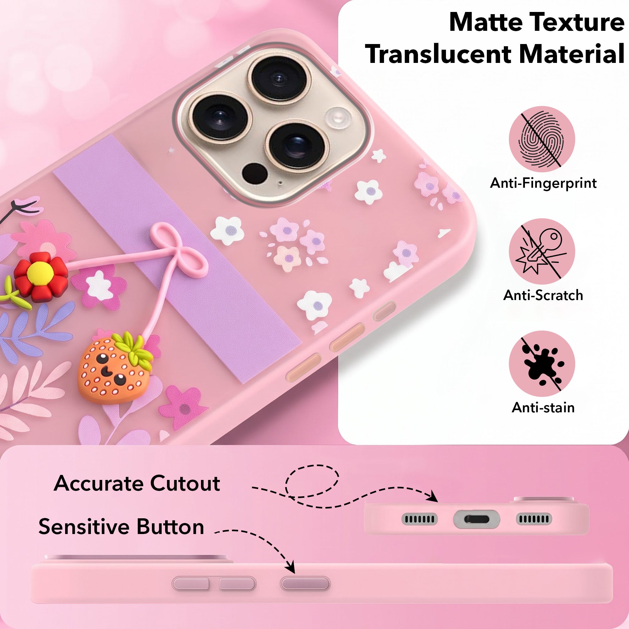 For iPhone 16 Pro Max Back Cover Case (3D Cute Cartoons | Hard Back Side Soft | Matte Premium Finish | HD Printing)