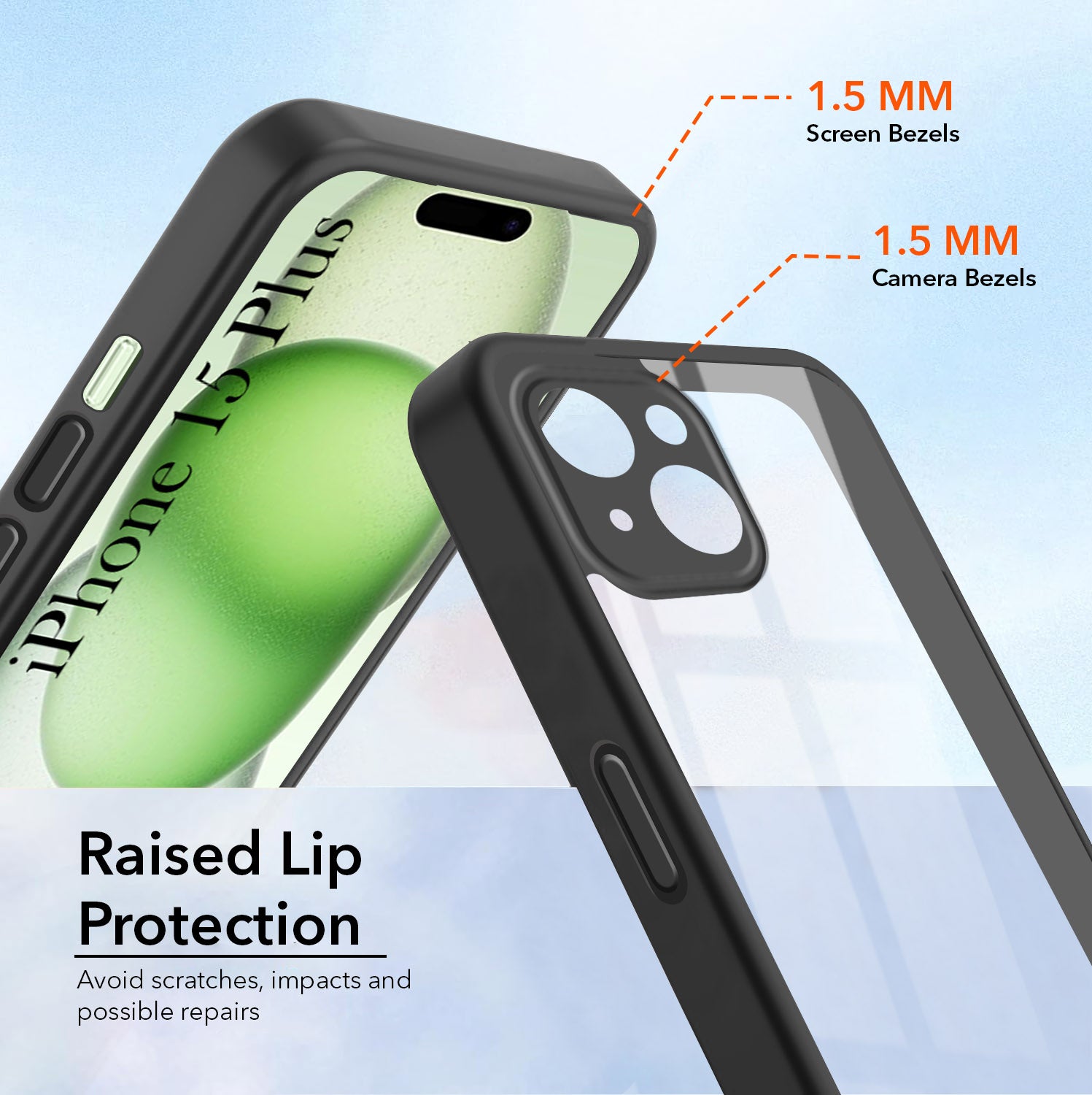For Apple iPhone 15 Plus Combo with Back Cover and 9H Tempered Glass (Lifetime Anti-Yellow | Crystal Clear Shockproof | Oleophobic Coating Screen Glass)
