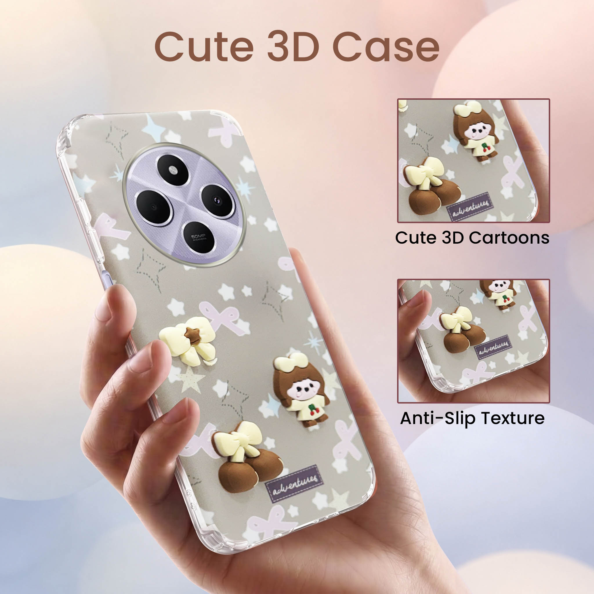 For Redmi A4 5G | Xiaomi Redmi 14C Back Cover Case (3D Cute Cartoons | Hard Back Side Soft | Matte Premium Finish | HD Printing)