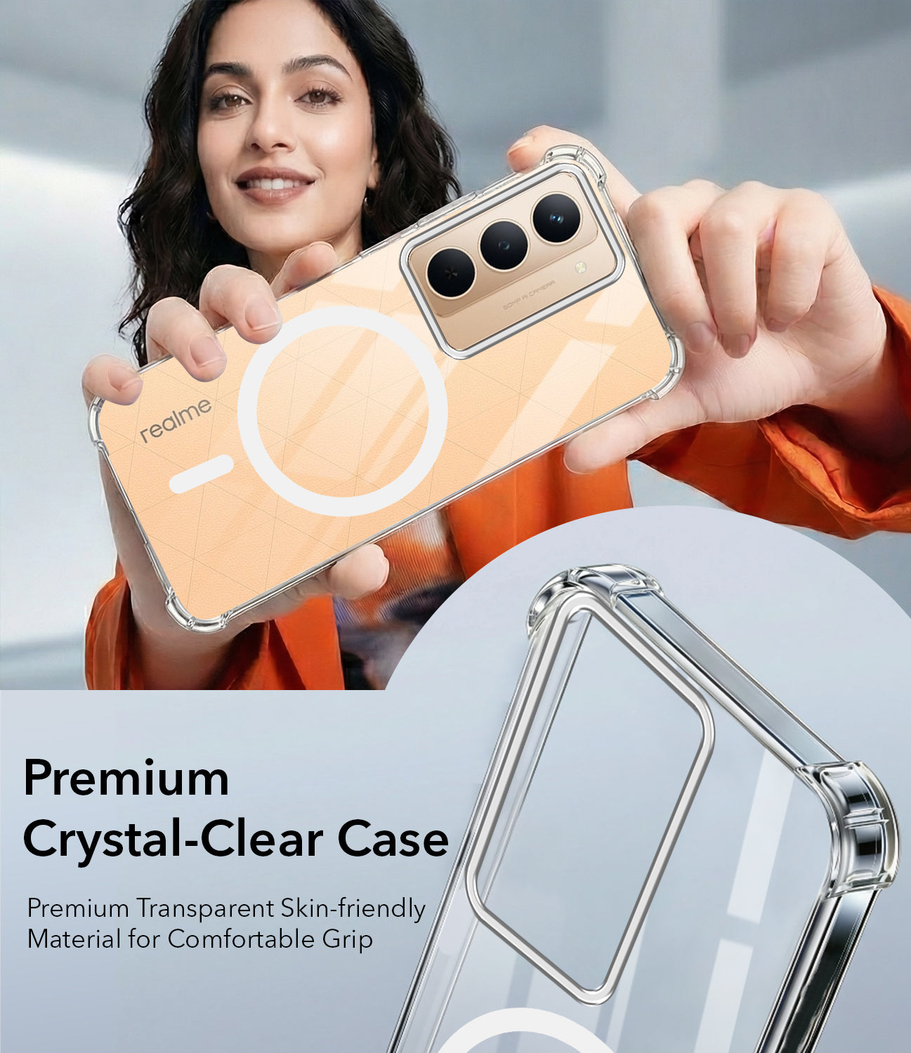 For Realme P3x Back Cover Shockproof Crystal-Clear (Magsafe Wireless Support | Drop & Camera Protection | Hard Polycarbonate)