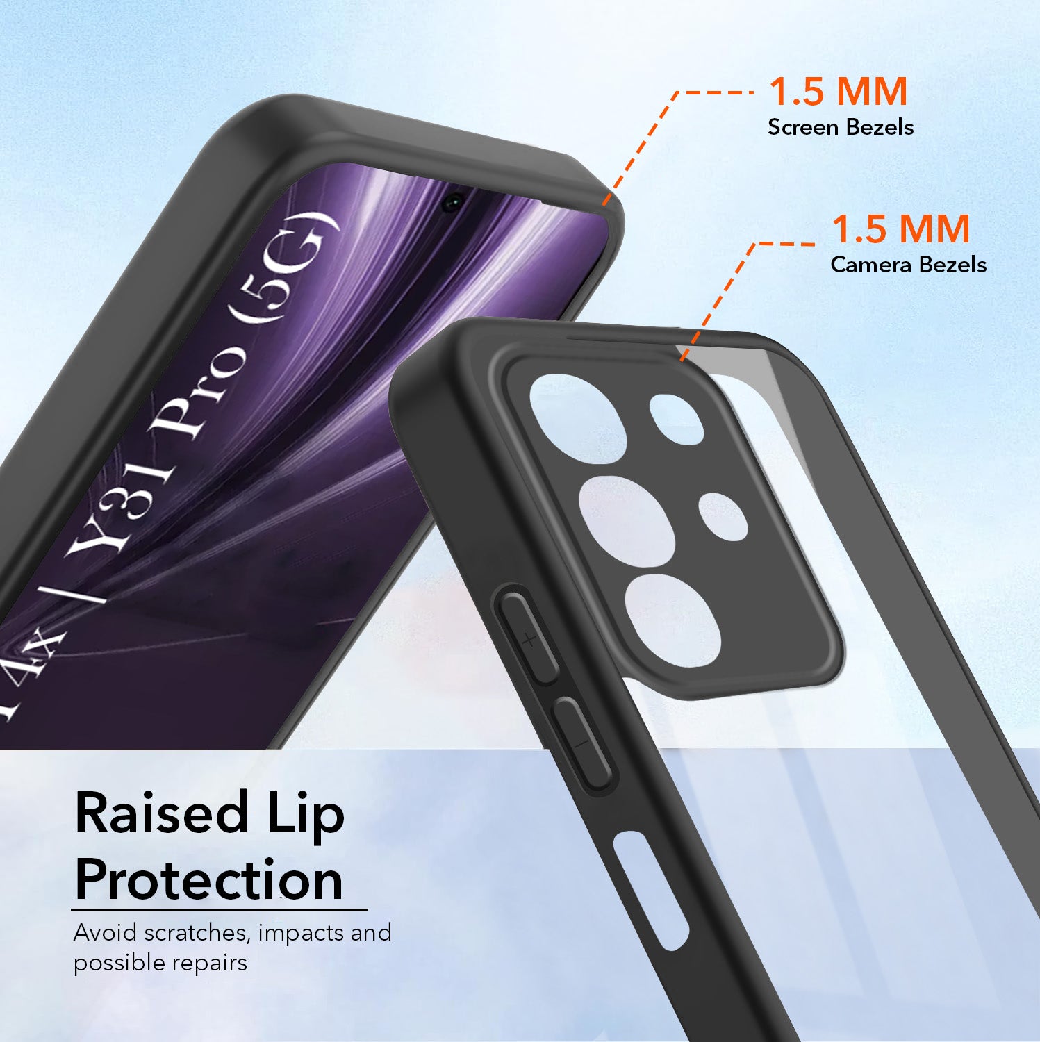 For Vivo T4x | Vivo Y31 Pro Combo with Back Cover and 9H Tempered Glass (Lifetime Anti-Yellow | Crystal Clear Shockproof | Oleophobic Coating Screen Glass)