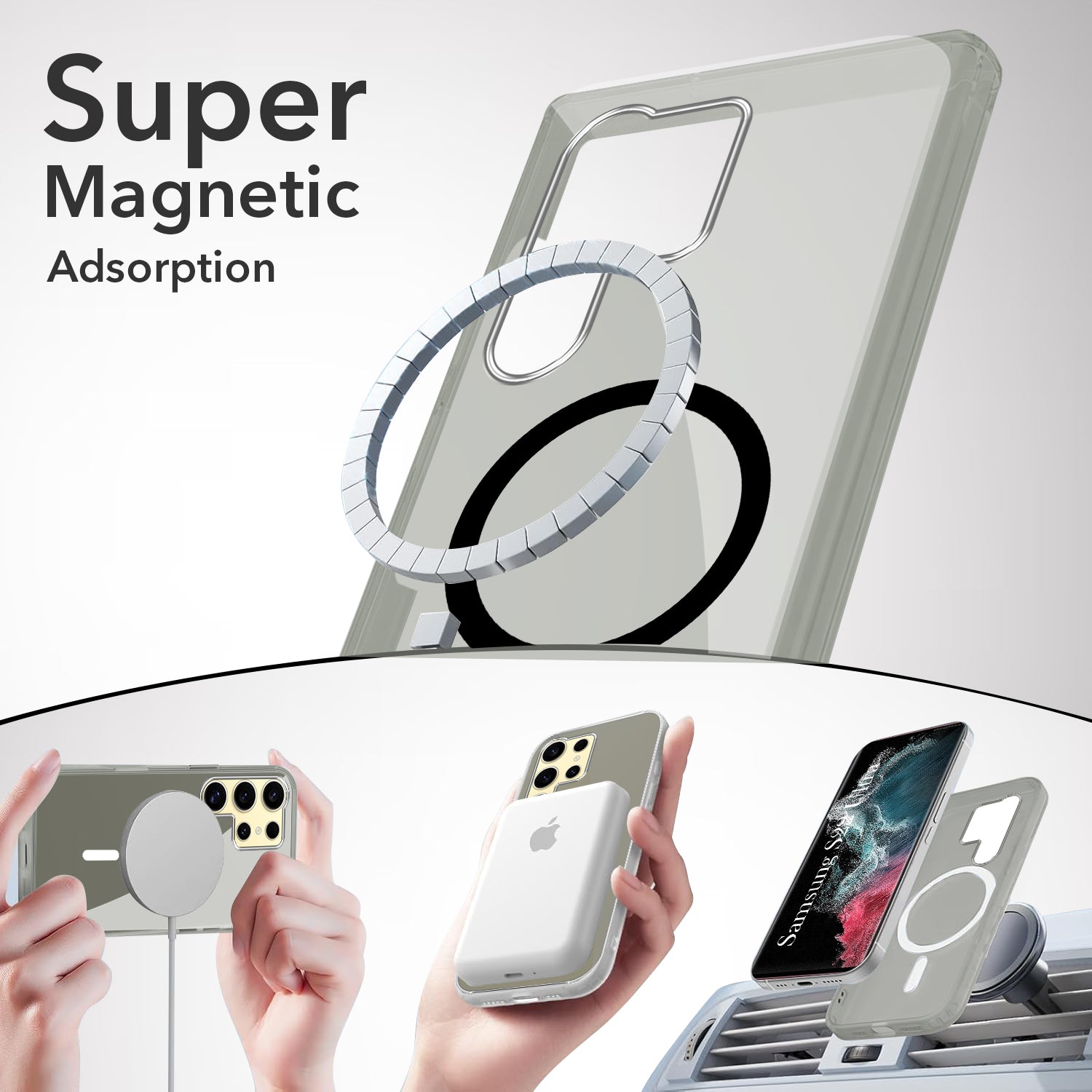 For Samsung Galaxy S24 Ultra Back Cover Case Lifetime Anti-Yellow MagSafe Compatible Clear (Sleek Hard Crystal | Shockproof and Camera Protection)