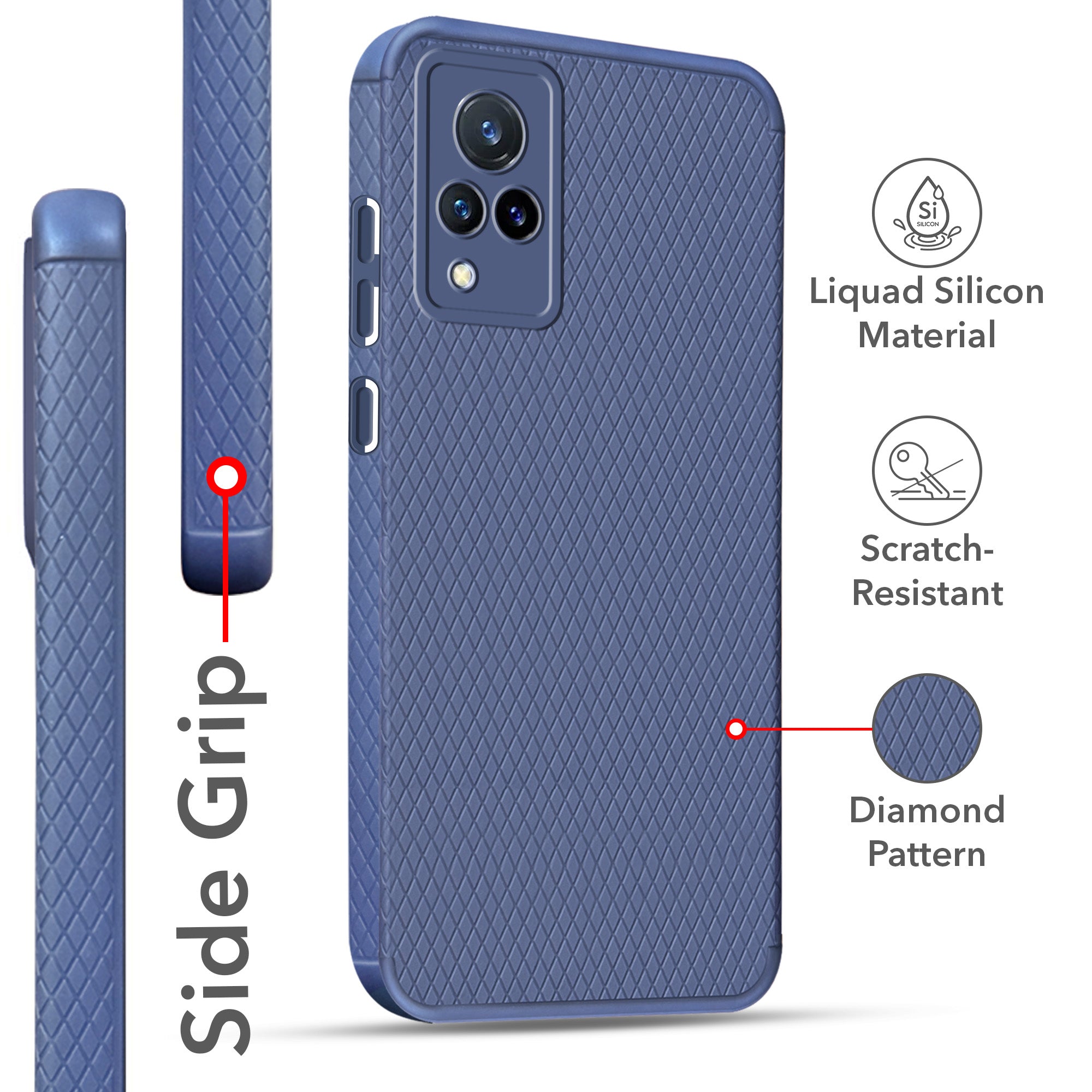 For Vivo V21 | Vivo V21 5G Back Cover Case Liquid Silicone (Camera Protection | Side Grip Texture | Soft and Flexible)