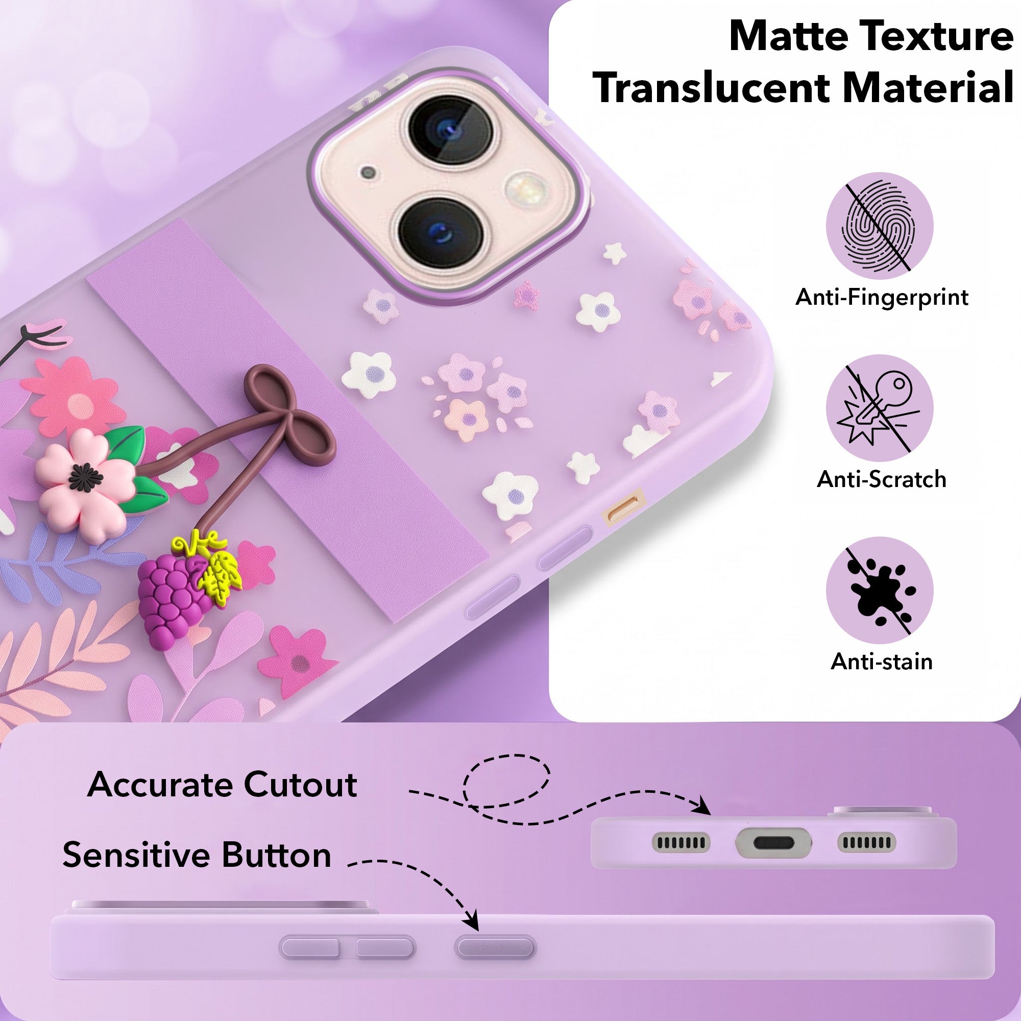 For Apple iPhone 13 Back Cover Case (3D Cute Cartoons | Hard Back Side Soft | Matte Premium Finish | HD Printing)