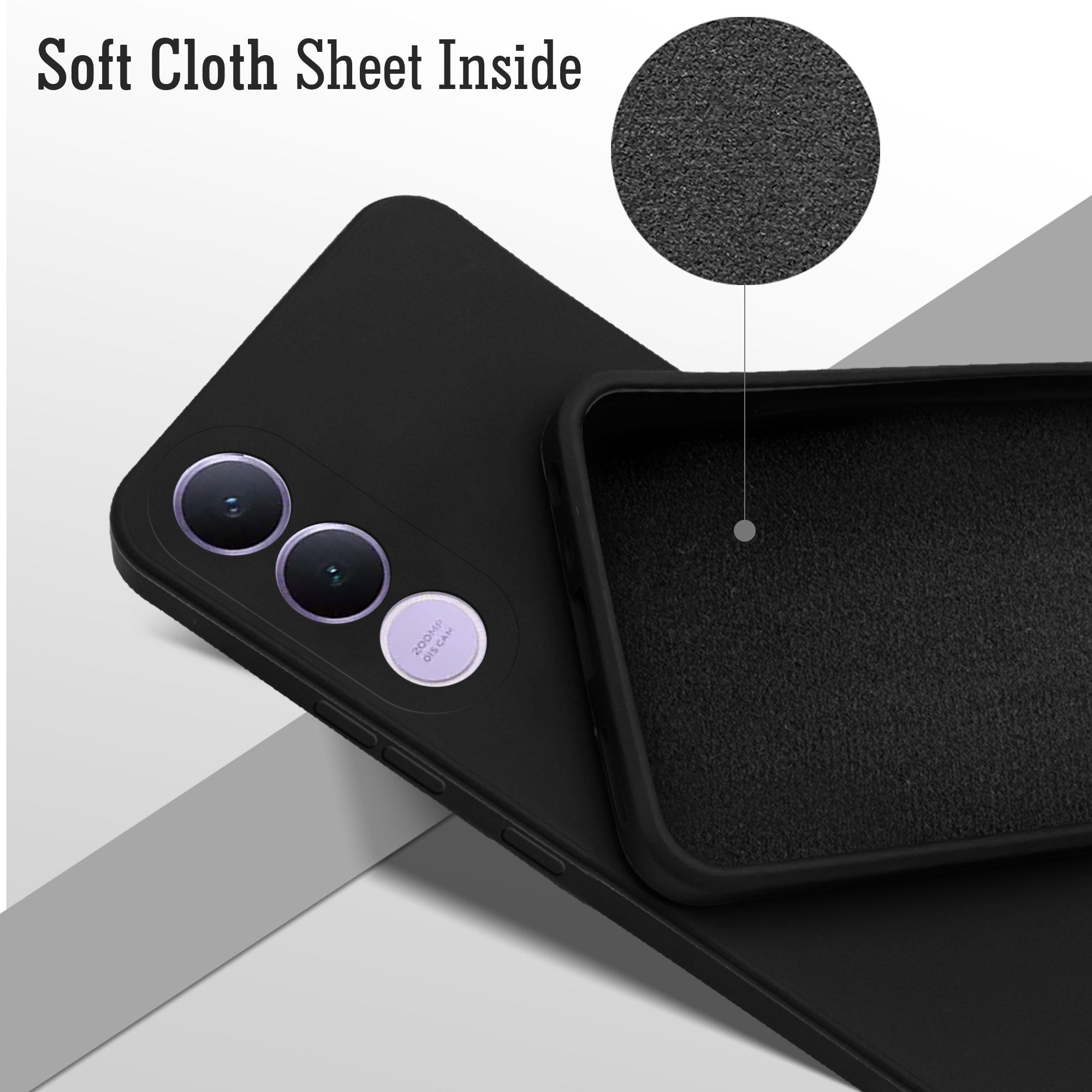 For Vivo V70 FE 5G Back Cover Case (Matte Finish Silicone with Inside Fiber cloth)