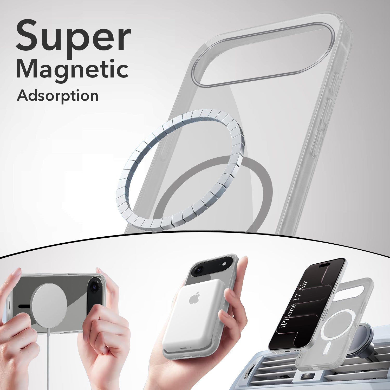 For Apple iPhone 17 Air Back Cover Case Lifetime Anti-Yellow MagSafe Compatible Clear (Sleek Hard Crystal | Camera Protection and Shockproof)