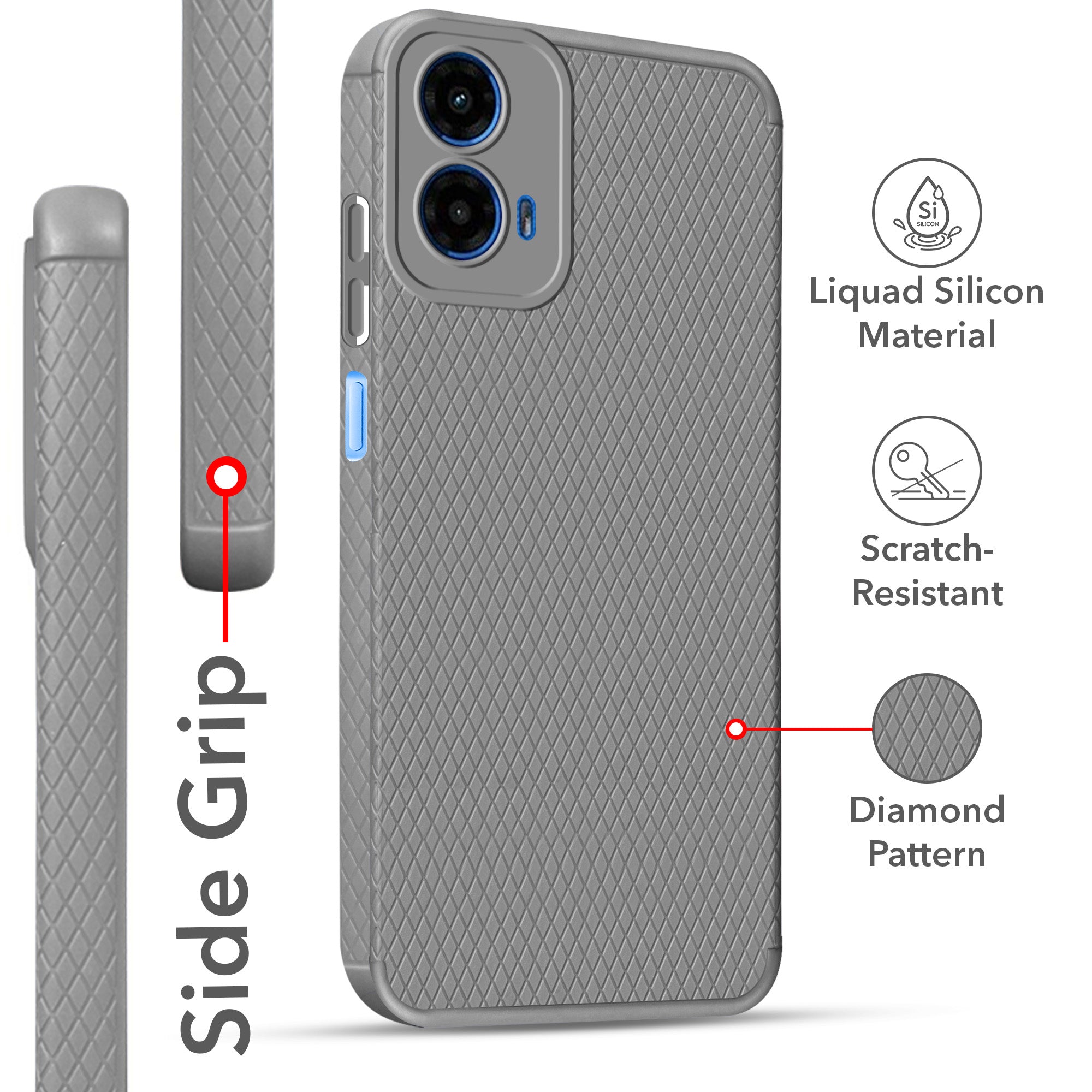 For Motorola Moto G45 Back Cover Case Liquid Silicone (Camera Protection | Side Grip Texture | Soft and Flexible)