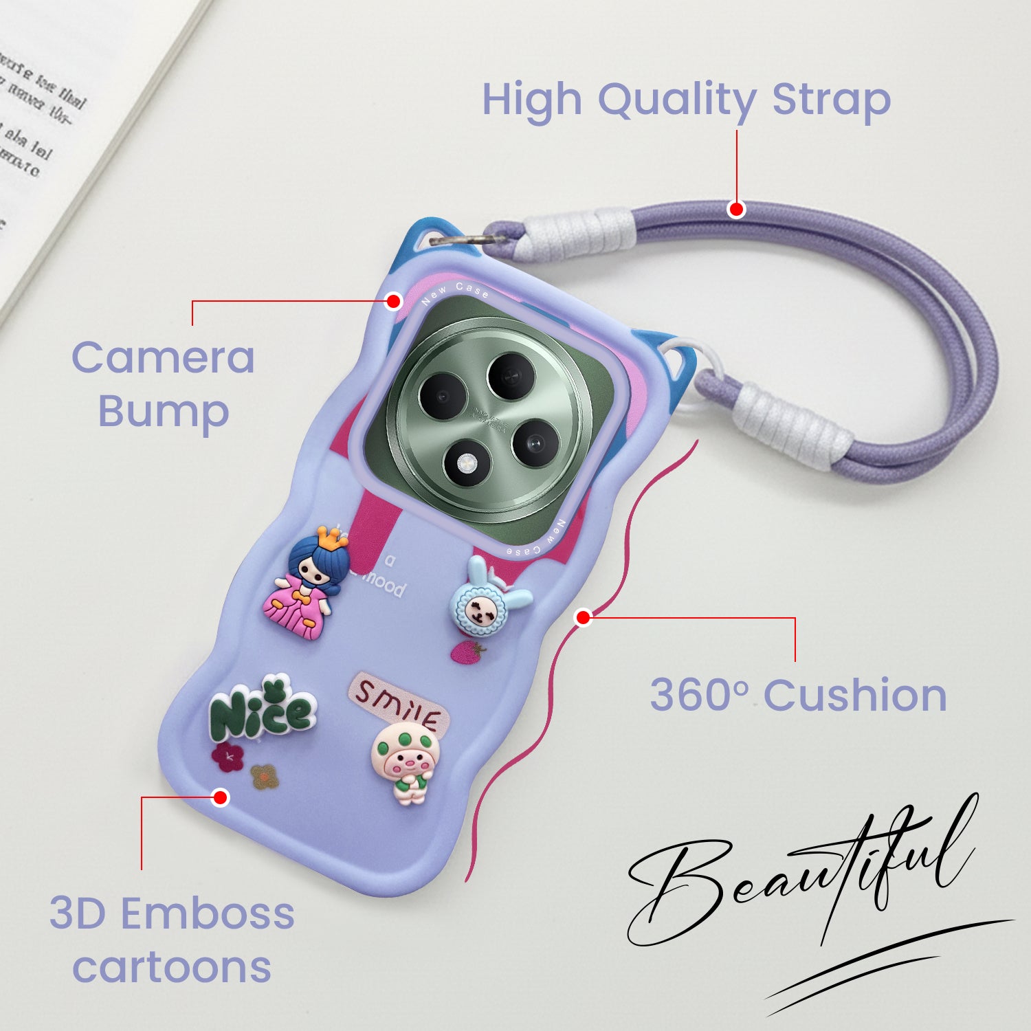 For Oppo F27 5G Back Case Cover Strap (3D embossed Figures | Strap Holder | 360* Soft Cushion with Camera Bump)