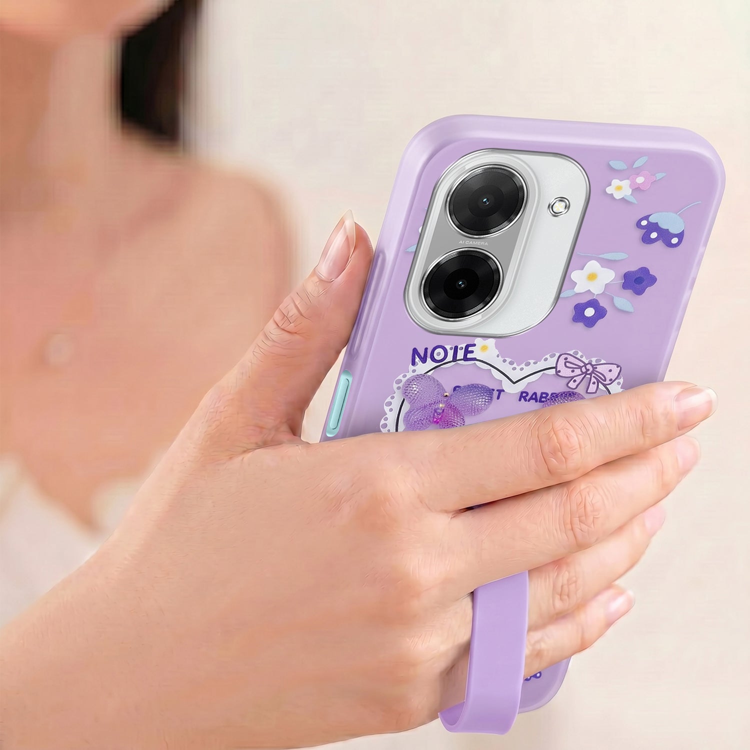 For Poco C71 Back Cover Case (3D Cute Heart Strap Holder | Camera Protection | Designer Girls Print)