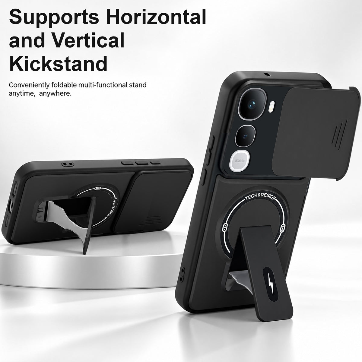 For Vivo Y400 Back Case Cover Metallic (Hybrid Armor Kickstand | Sliding Shutter Camera Protection | MagSafe Compatible)