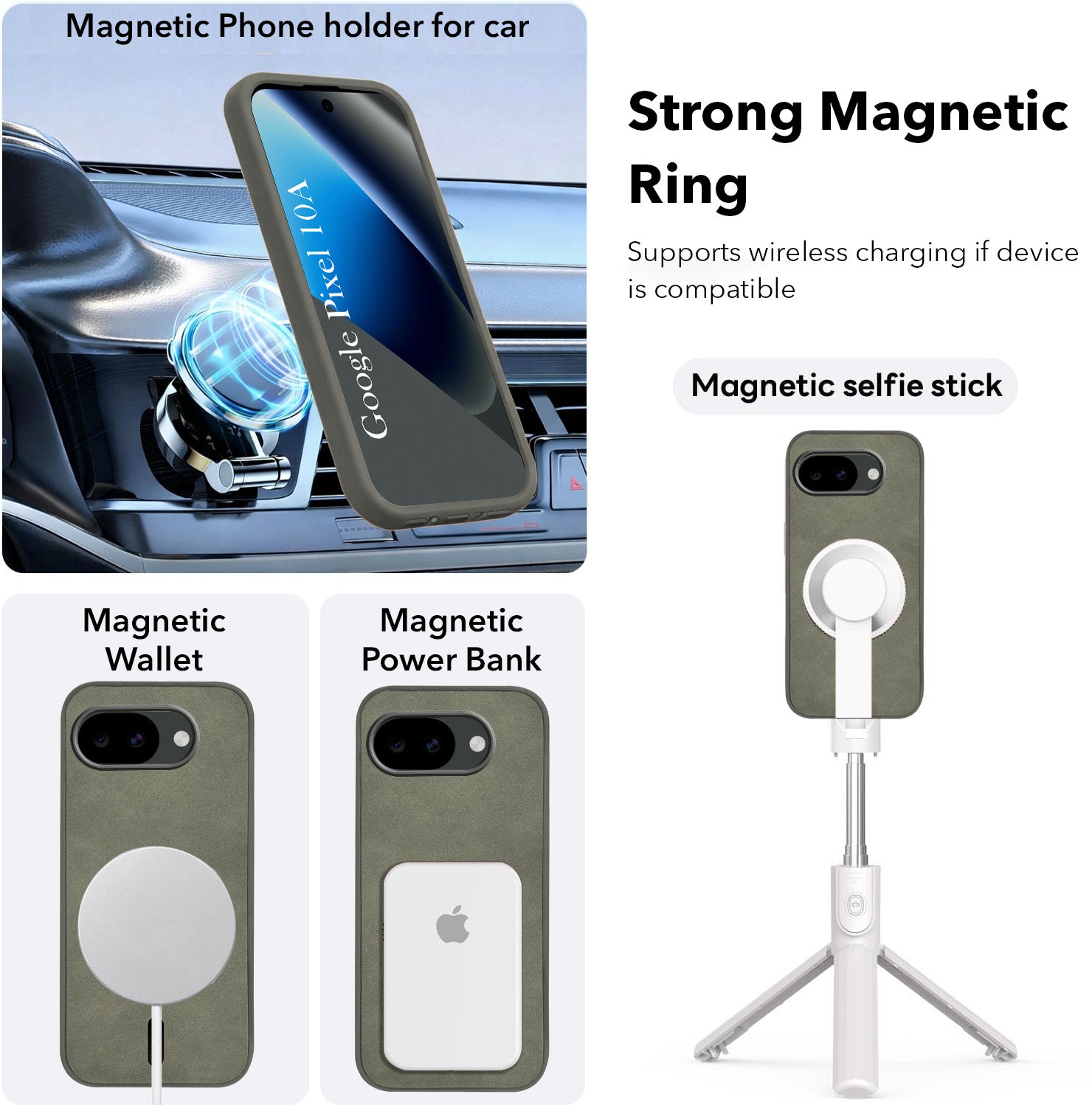For Google Pixel 10a Back Cover Case Leather Finish (MagSafe Compatible Wireless Charging | Soft Touch | Camera Bump Protection)