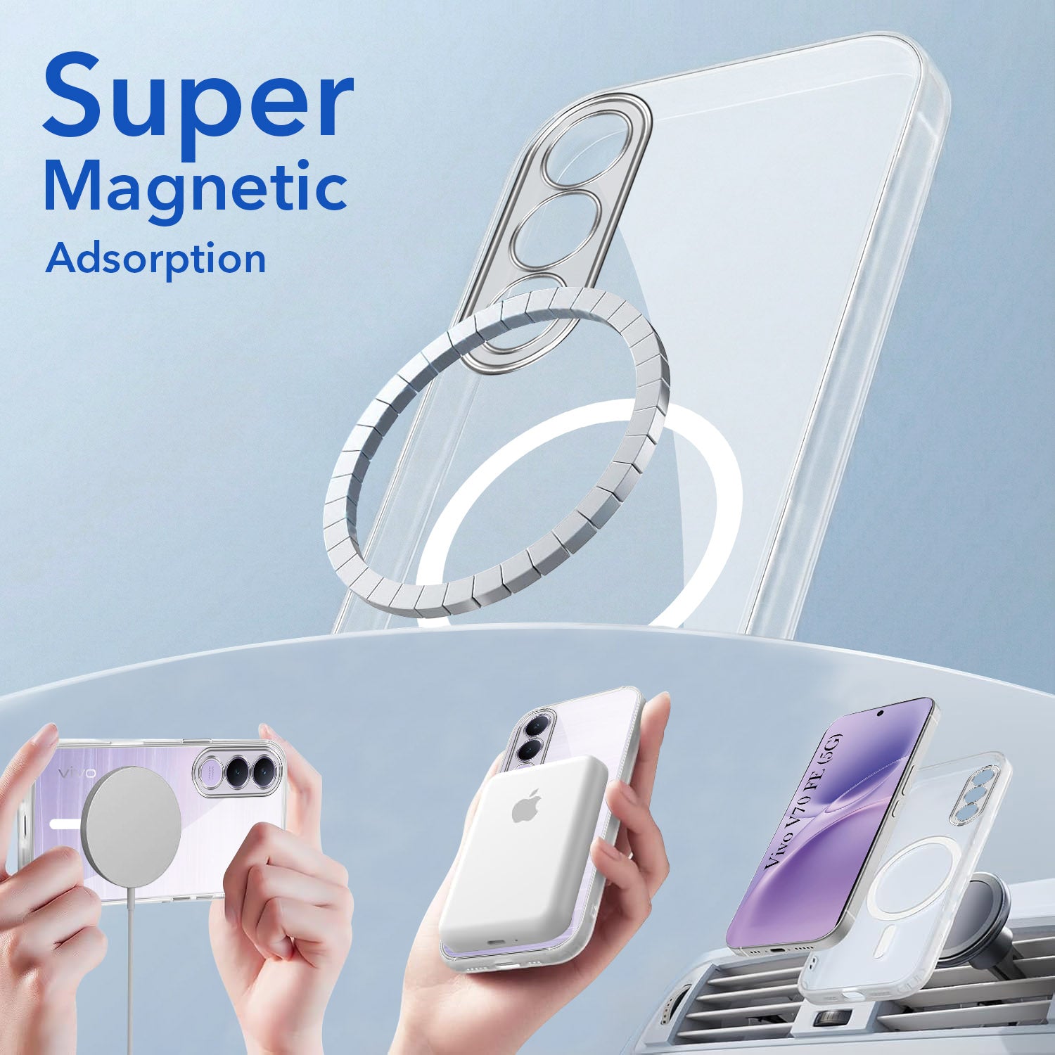 For Vivo V70 FE 5G Back Cover Case Lifetime Anti-Yellow MagSafe Compatible Clear (Sleek Hard Crystal | Shockproof and Camera Protection)