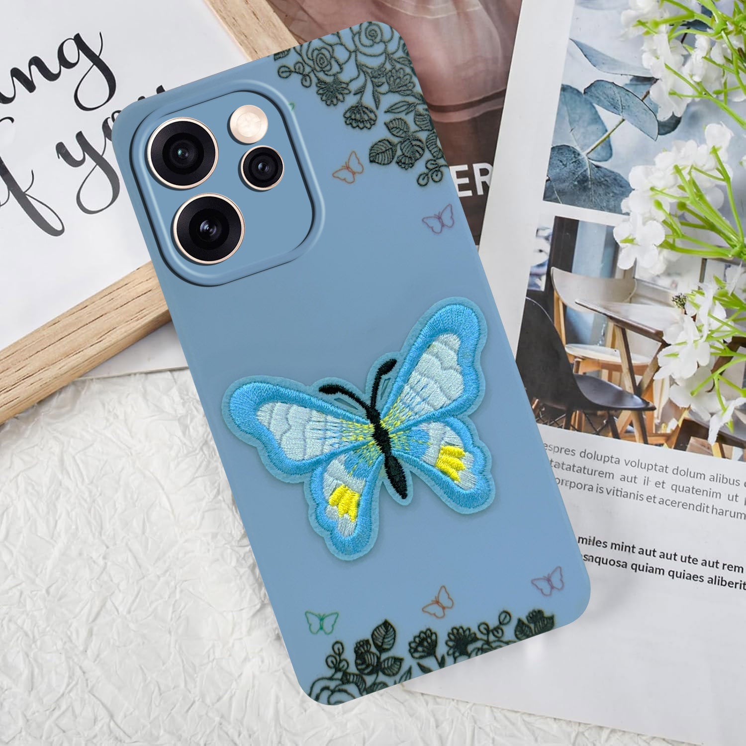 For Oppo Reno15 Pro 5G | Oppo Reno 15 Pro 5G Back Cover Case (Soft Butterfly Embroidery | Women Teen Girls | Camera Protection| Matte Silicone)