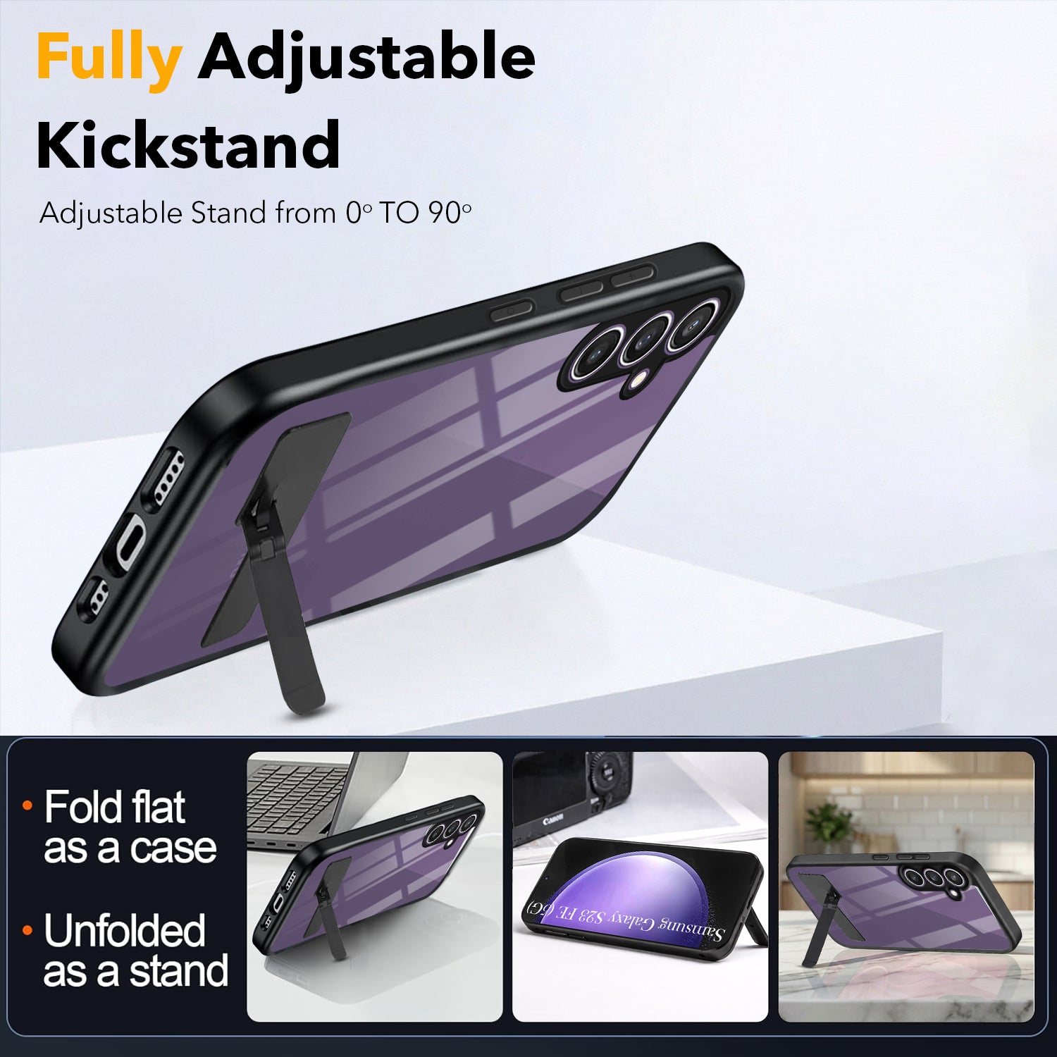 For Samsung Galaxy S23 FE 5G Back Cover Case (Built-in Stand | Lifetime Anti Yellow | Kickstand Shockproof | Camera Protection | MagSafe Compatible)